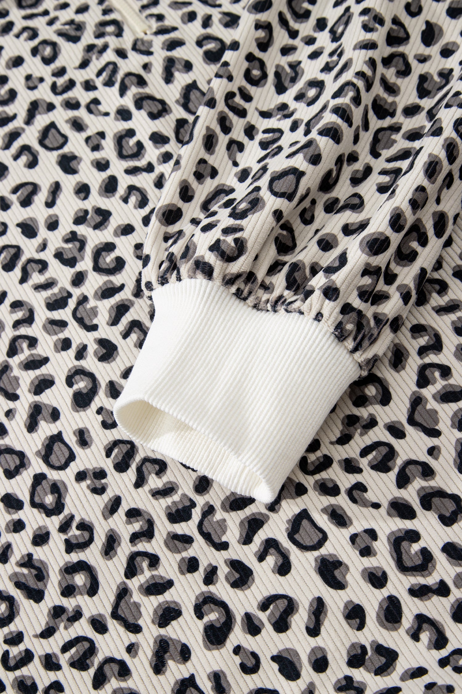Leopard Print Quarter Zip Soft Corduroy Sweatshirt