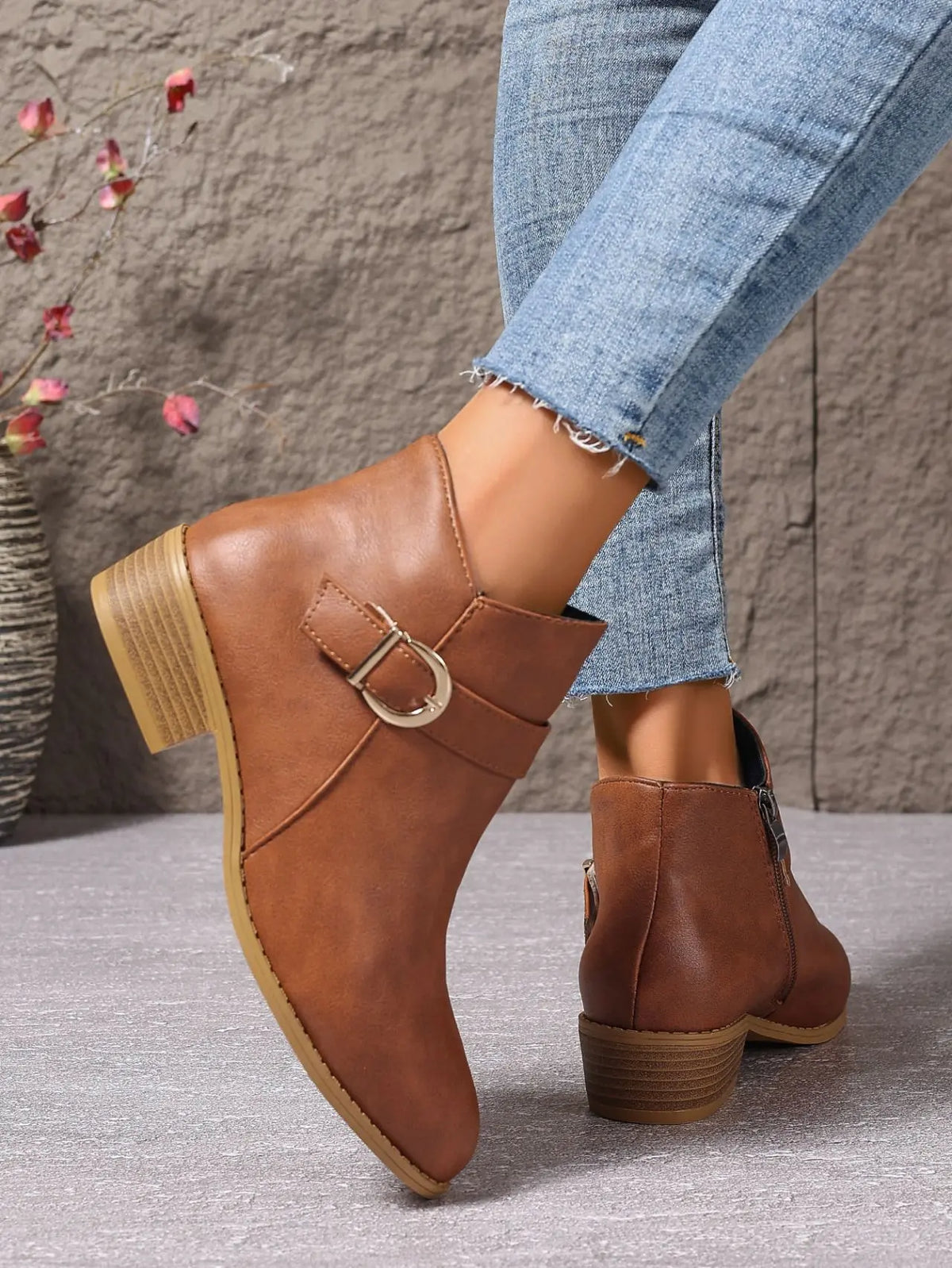 Light Brown boots showing heel and buckle