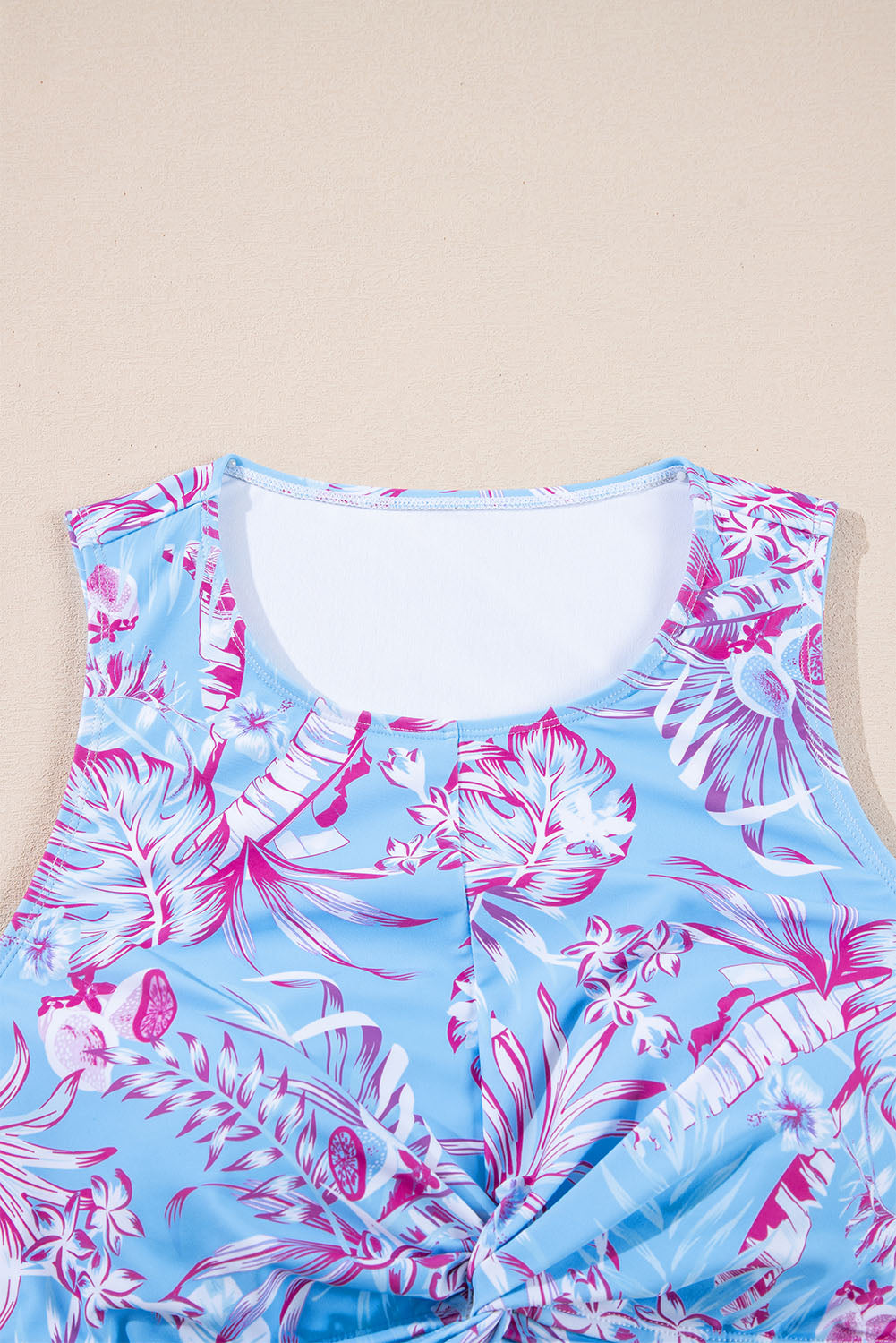 Sky Blue Plus Size Floral Print Twisted High Waist Bikini Set BB Fashion Outlet