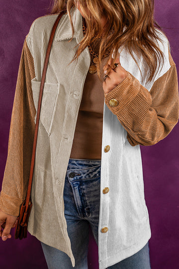 Multicolour Corduroy Colourblock Loose Shacket eAura