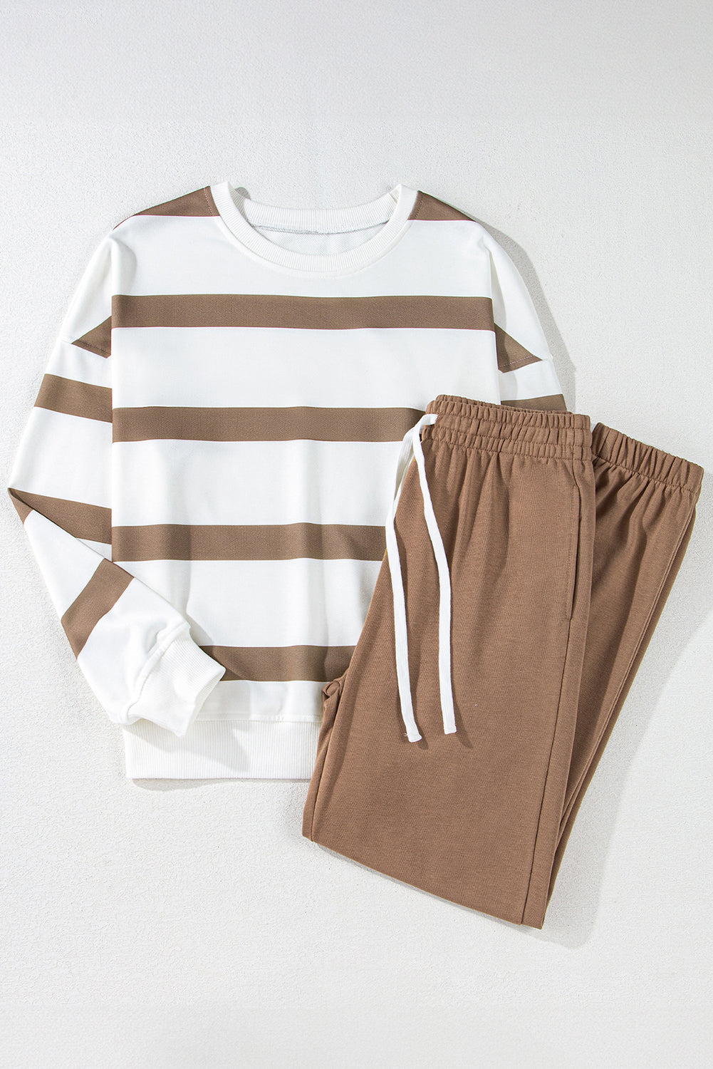 Black Stripe Drop Shoulder Pullover and Jogger Trousers Set eAura