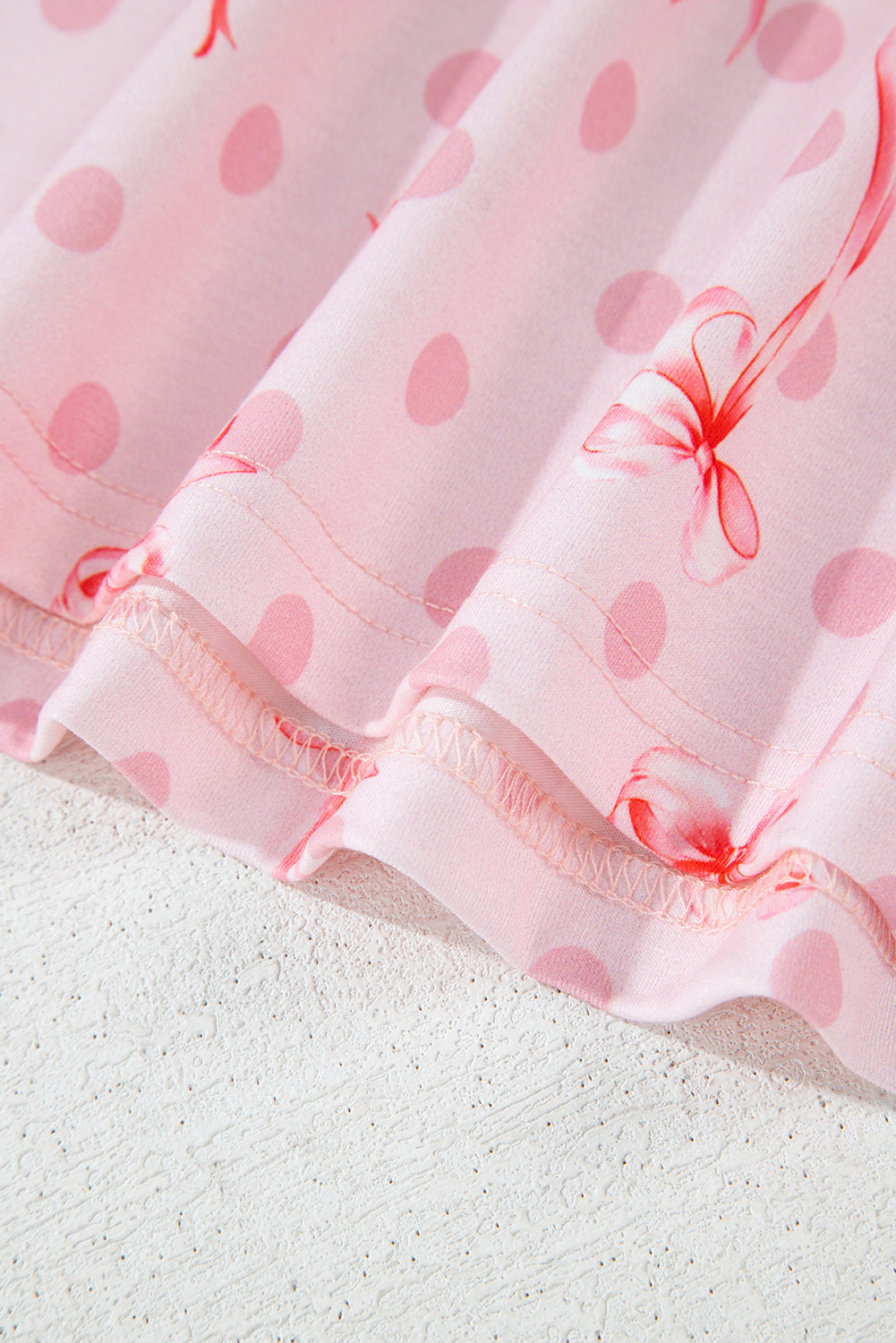 Pink Bow Knot Polka Dot Print Short Sleeve Top Lounge Set eAura