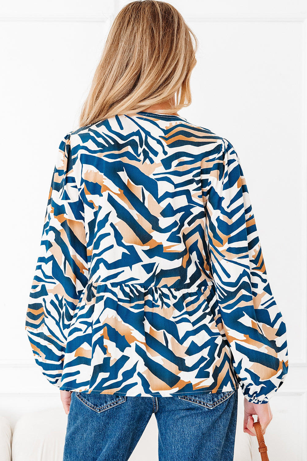 Zebra Print Tied Front Puff Sleeve Top - eAura