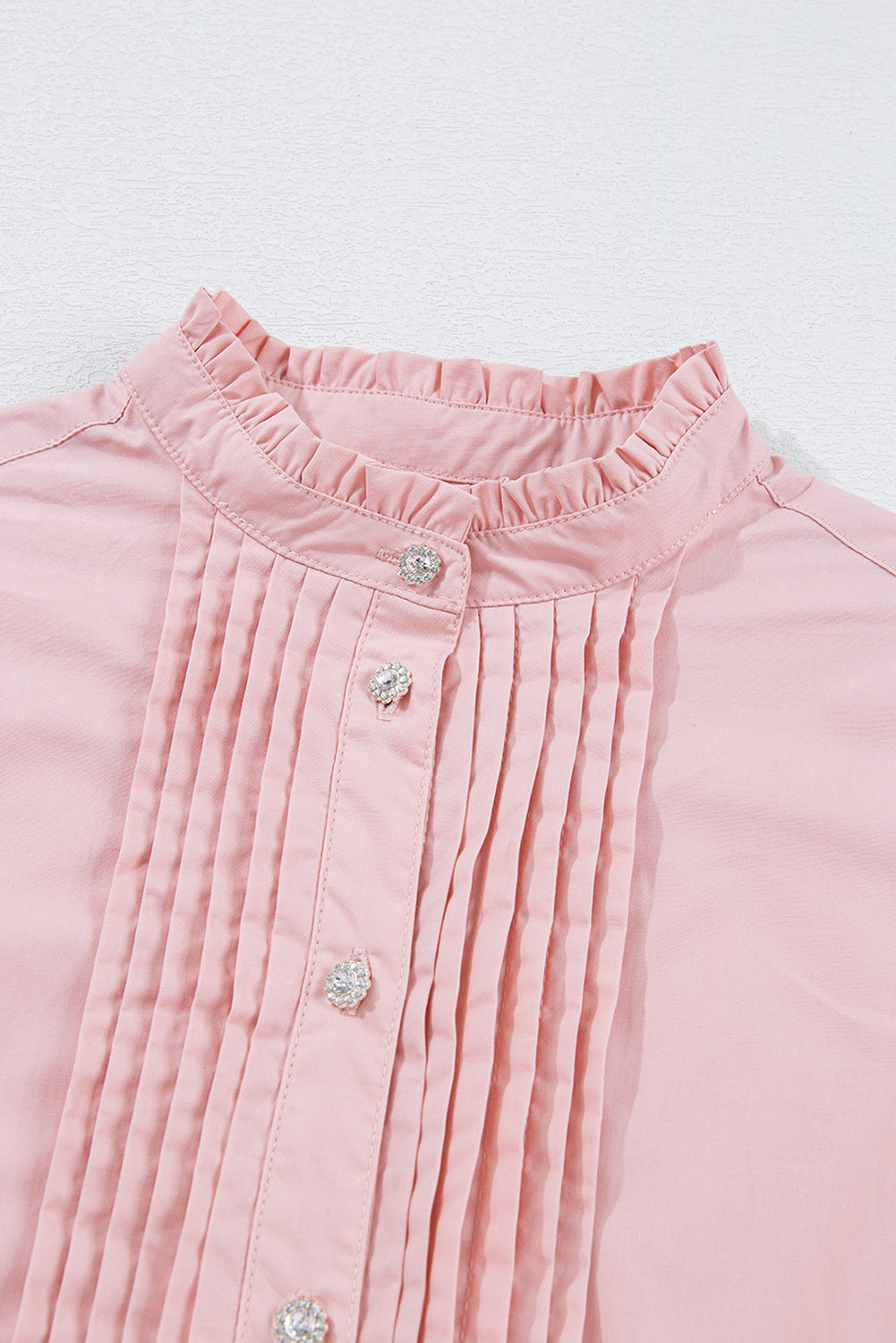 Light Pink Pleated Button-Up Loose Fit Casual Shirt Beagle Boutique Fashion Outlet