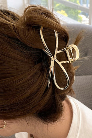 Gold Coloured Casual Bowknot Shape Metal Claw Clip