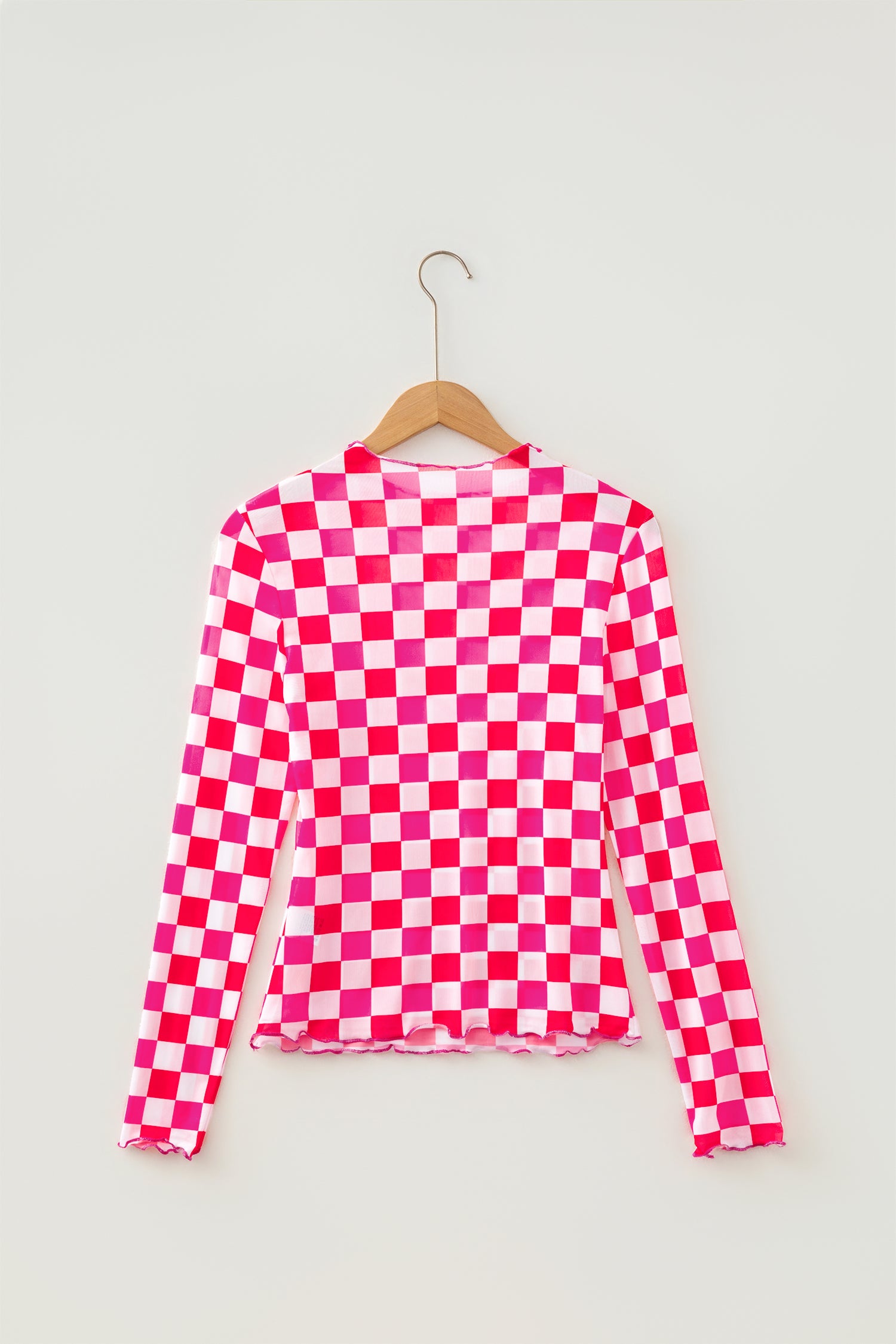 Plaid Heart Mesh Sheer Long Sleeve High Neck Blouse – Black