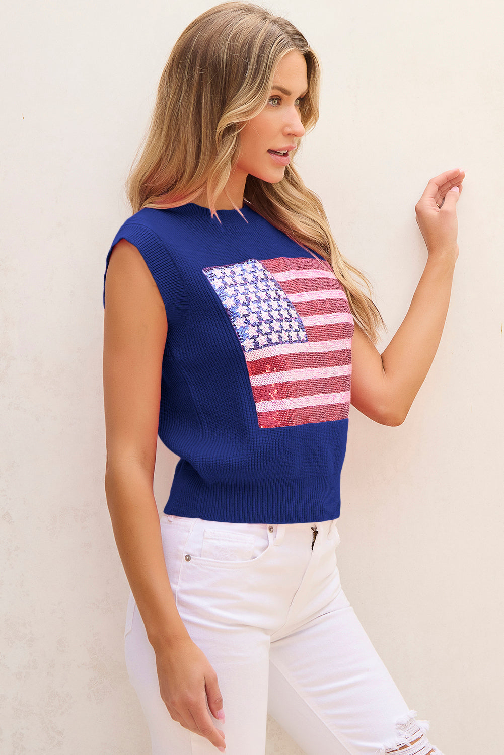 Bonbon Sparkling American Flag Knitted Vest eAura