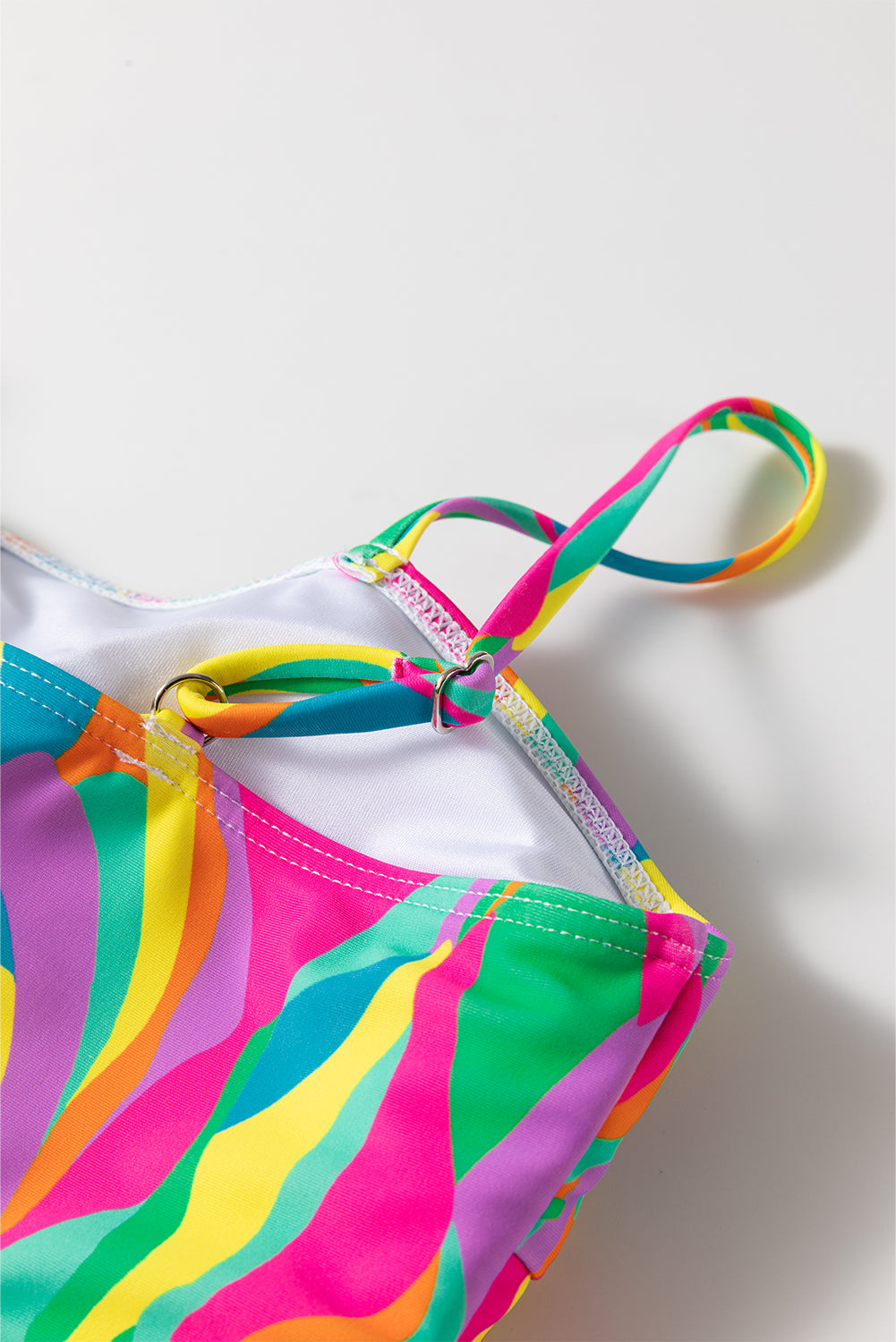 Multicolour Abstract Print Textured Spaghetti Strap High Waist Bikini Set eAura