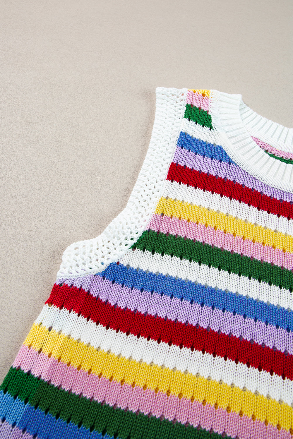 Multicolour Striped Knitted Eyelet Slim Sweater Vest eAura