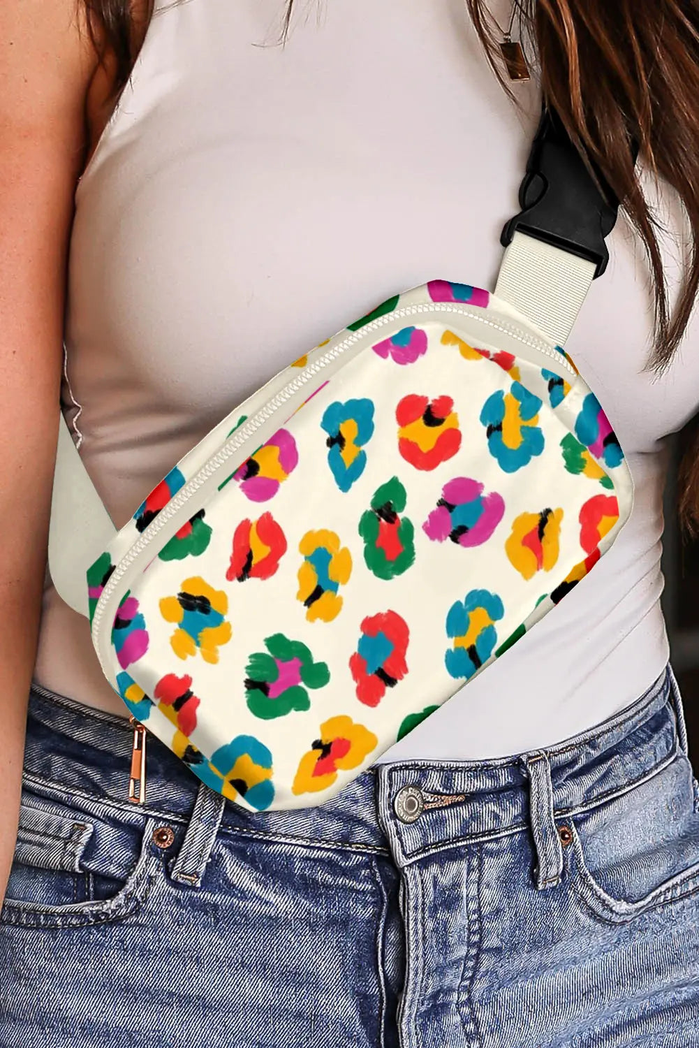 Colourful Leopard Print Buckle Strap Crossbody Bag