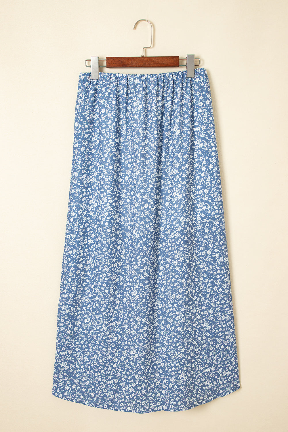Sky Blue Boho Floral High Waist Long Skirt with Side Split eAura