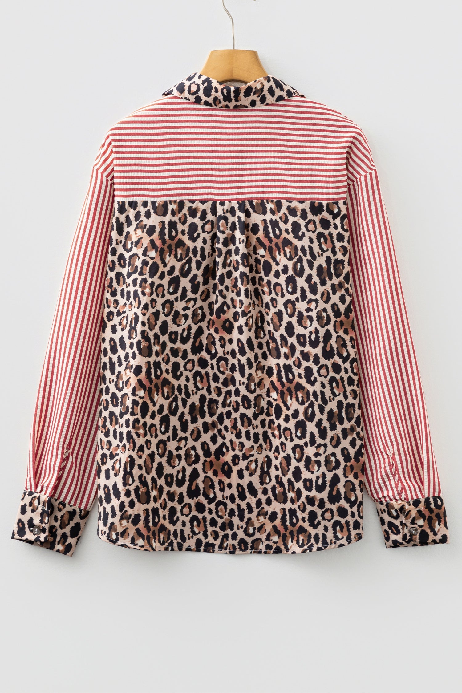Striped Leopard Print Patchwork Button Up Shirt - eAura
