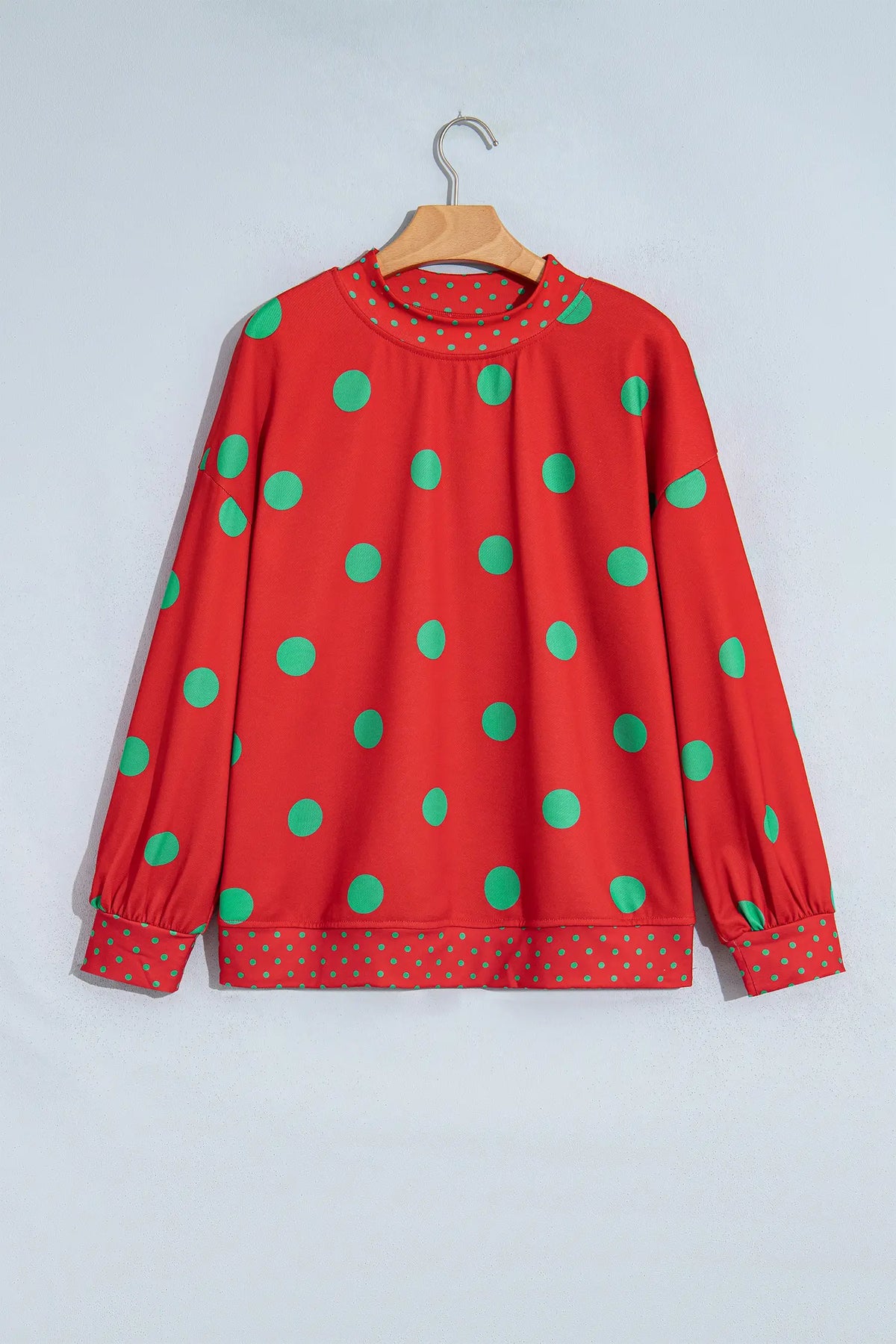 Polka Dot Print Contrast Detail Oversized Tunic Sweatshirt – Pink