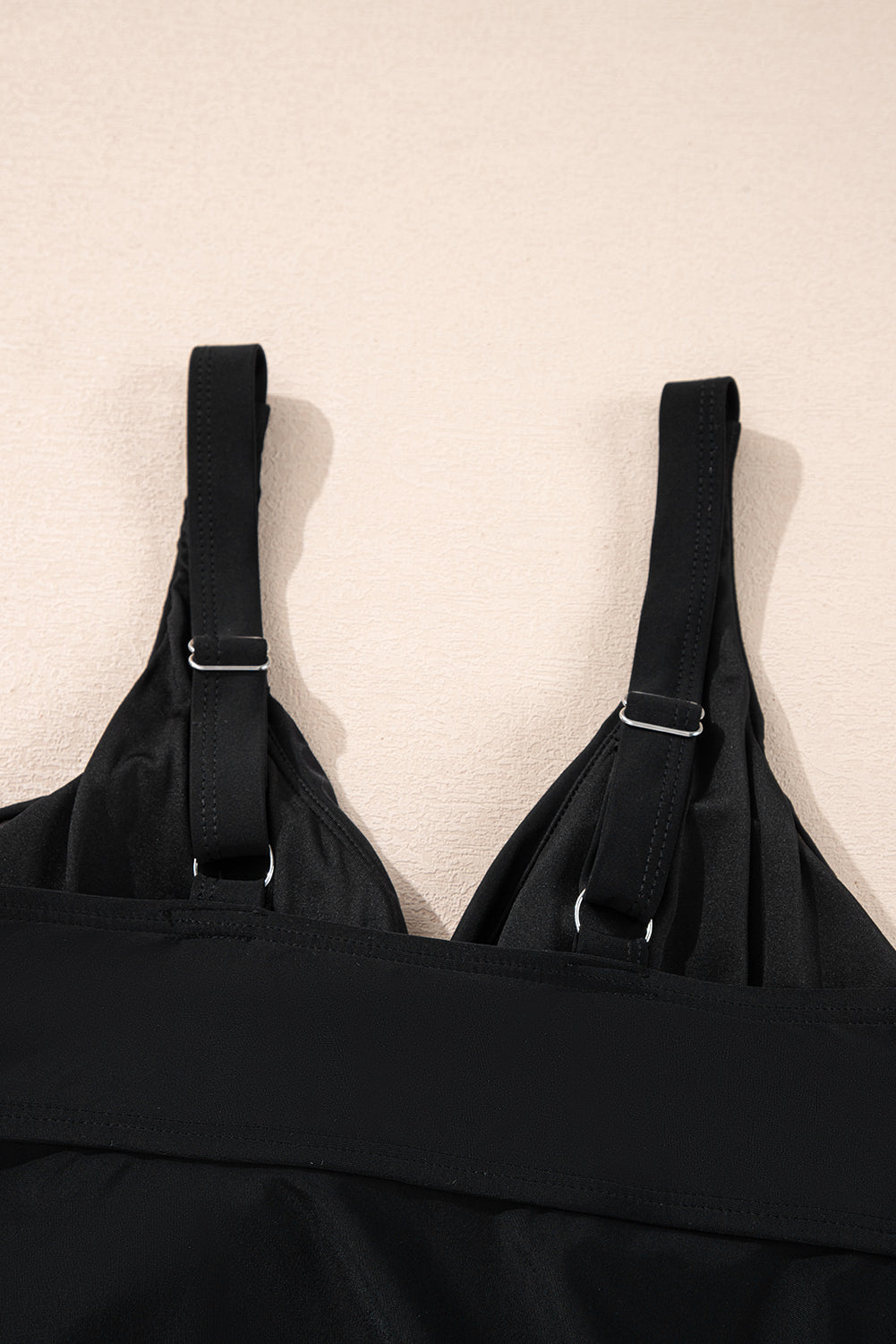 Black Crossed V Neck Adjustable Strap Babydoll Tankini Top eAura