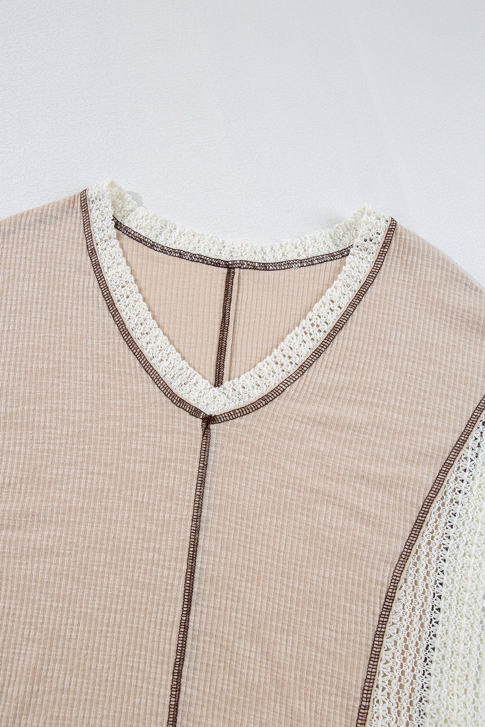 Crochet Detail Exposed Seam High Low Loose Top – Beige & Green
