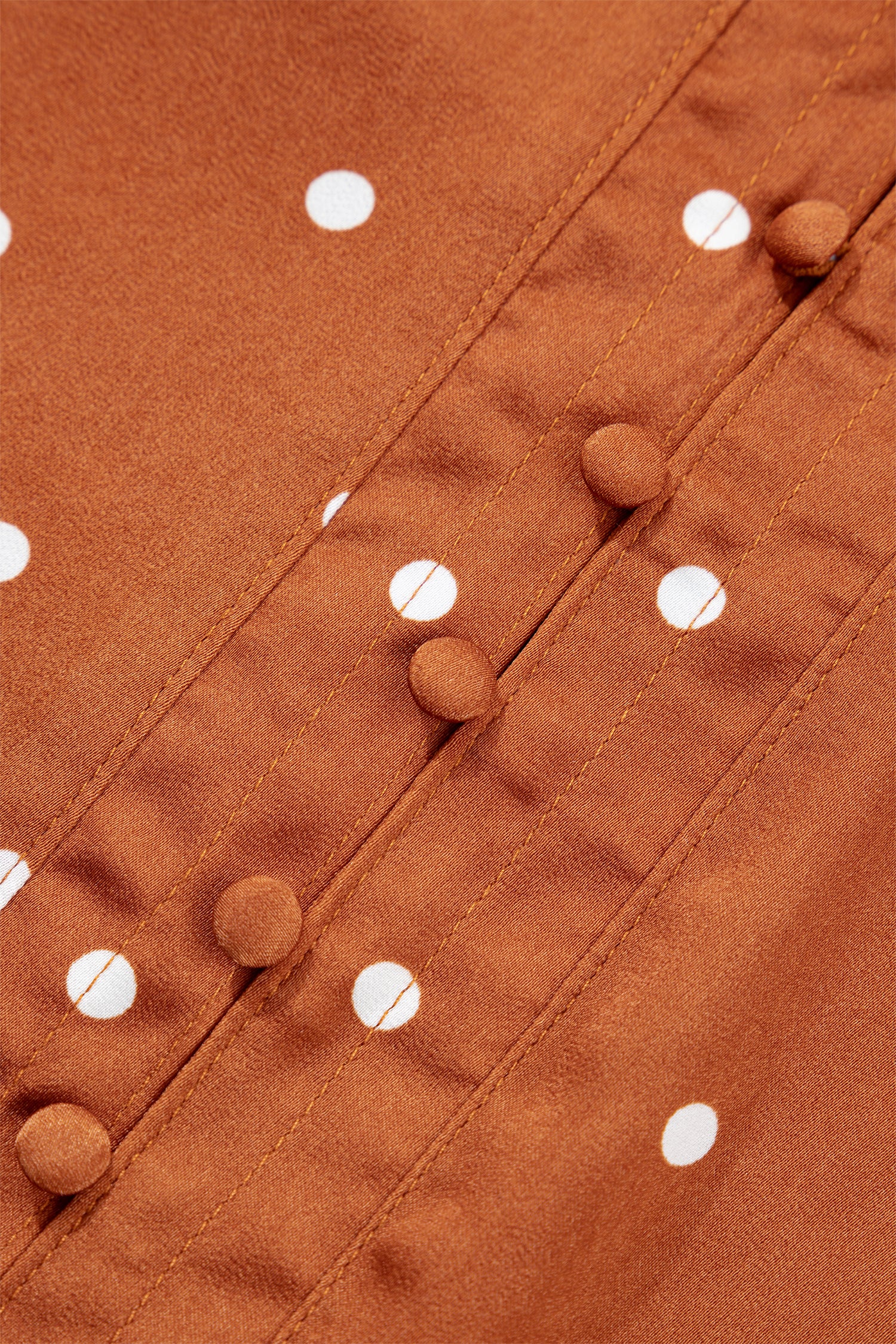 Polka Dot Half Button V Neck Long Sleeve Blouse – Brown