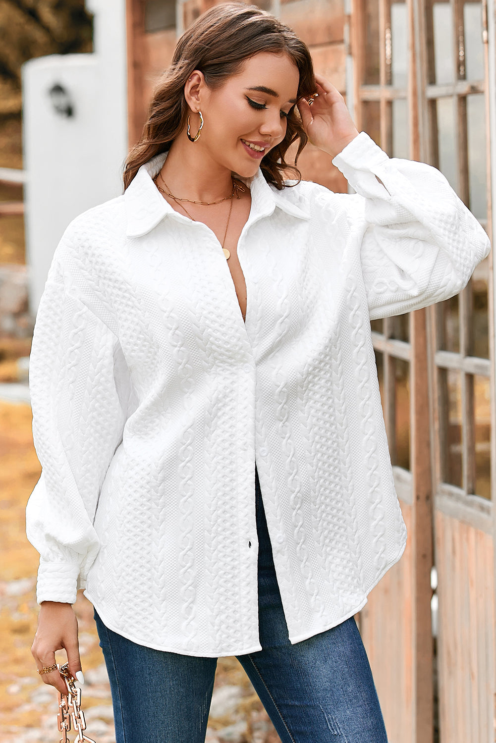 Textured Puff Sleeve Loose Shacket Dear-Lover Dropshipping