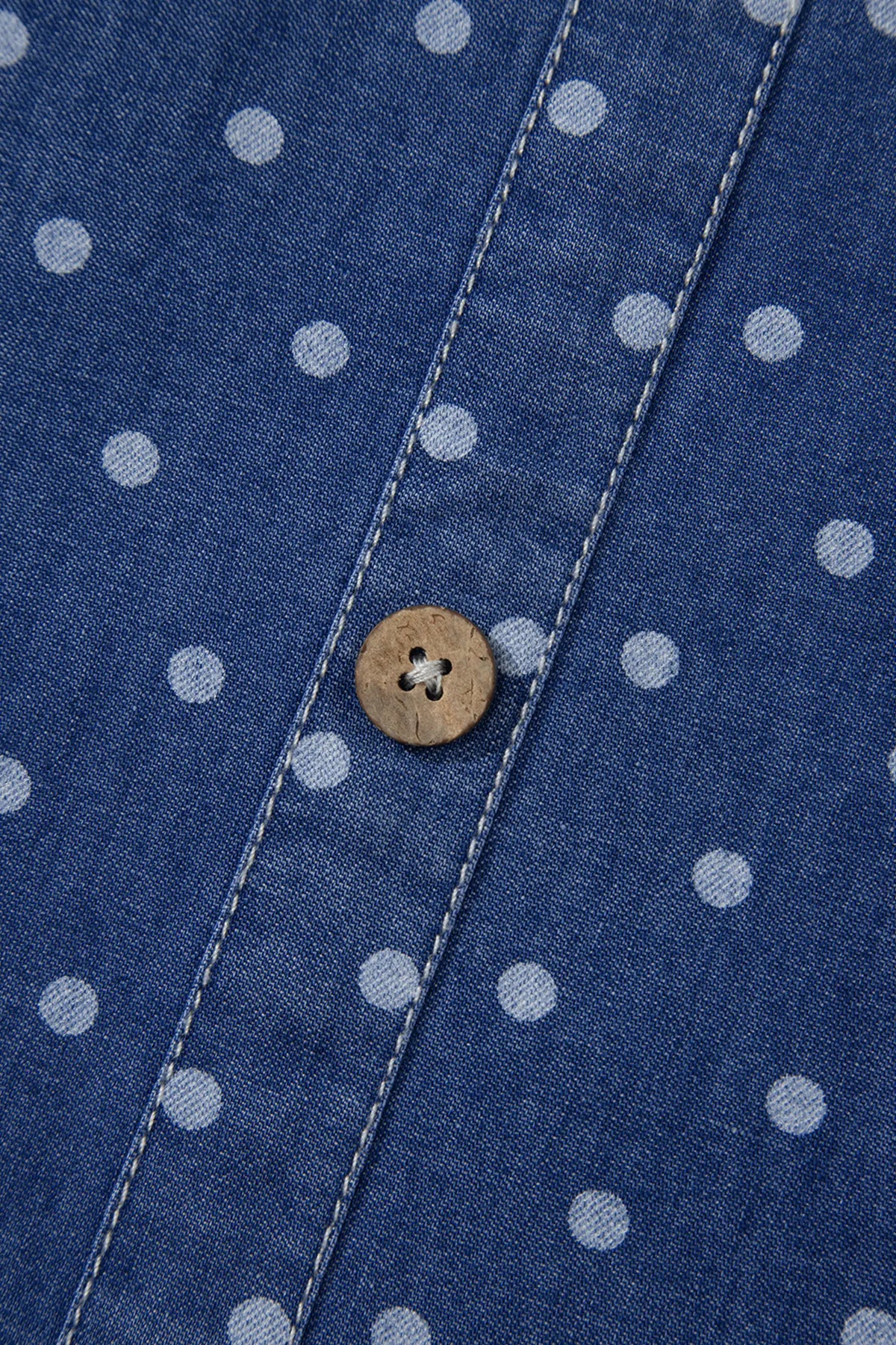 Polka Dot Ruffle Hem Sleeveless Denim Mini Dress – Blue