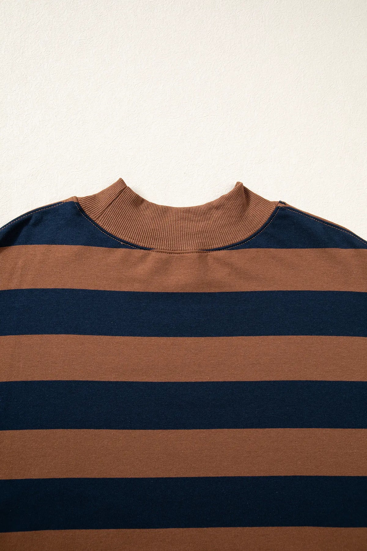 Colourblock Mock Neck Relaxed Sweatshirt – Brown Stripe