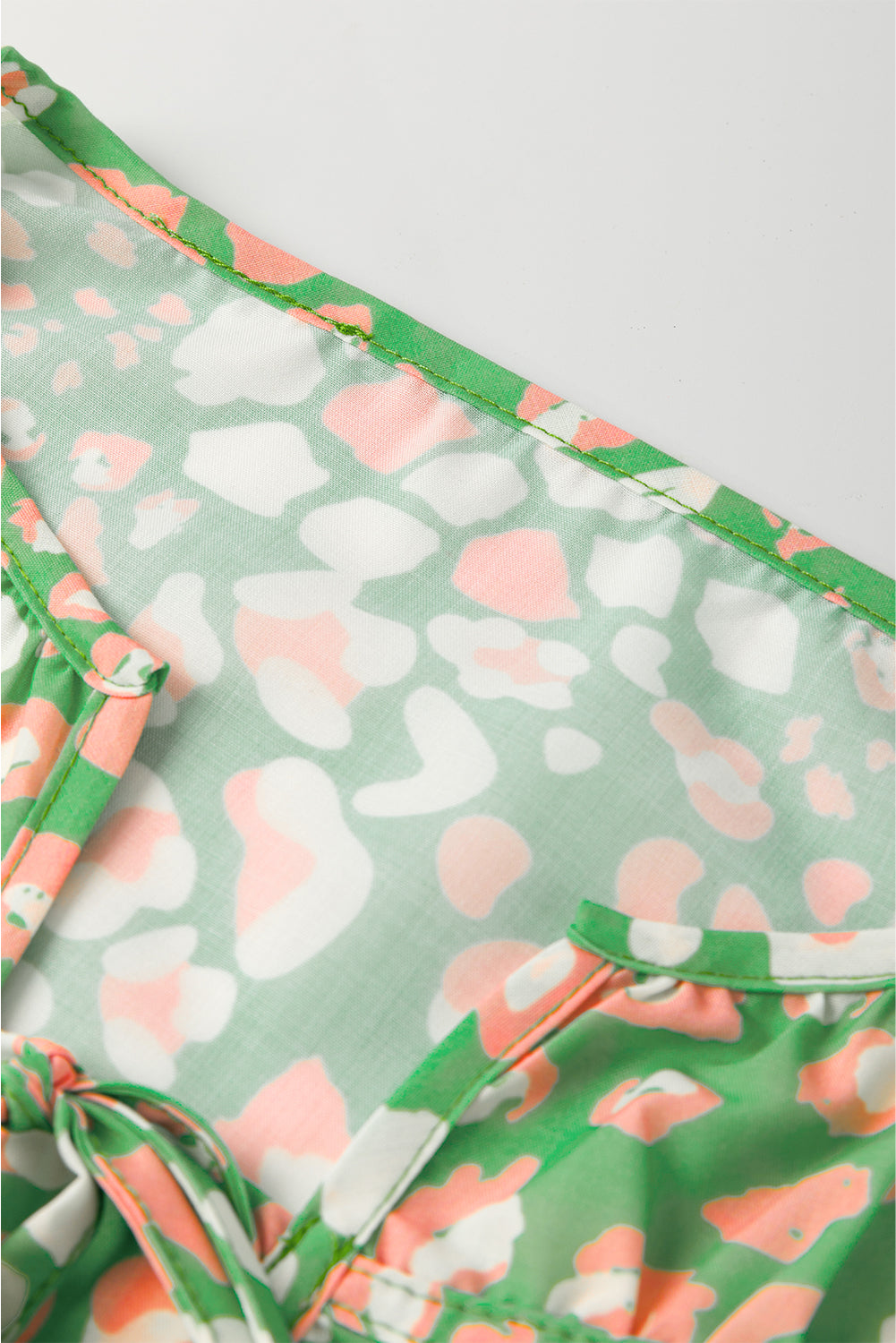 Green Abstract Leopard Tied Front Flutter Sleeve Blouse eAura