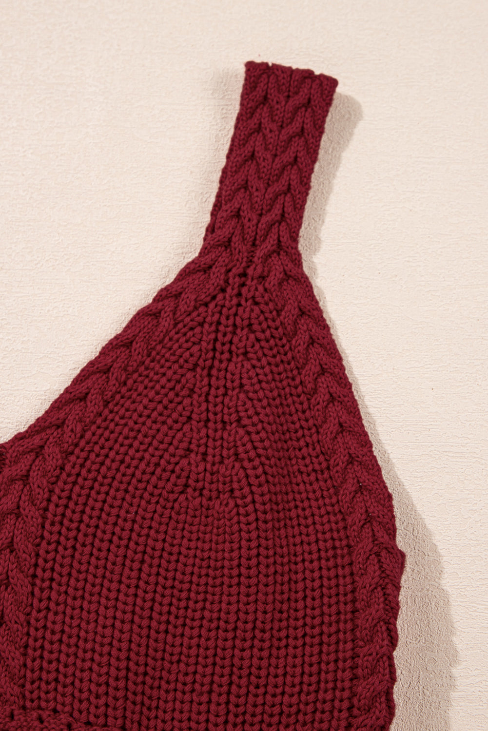 Burgundy Cable Knit Pointelle Slim Fit V Neck Sweater Vest eAura