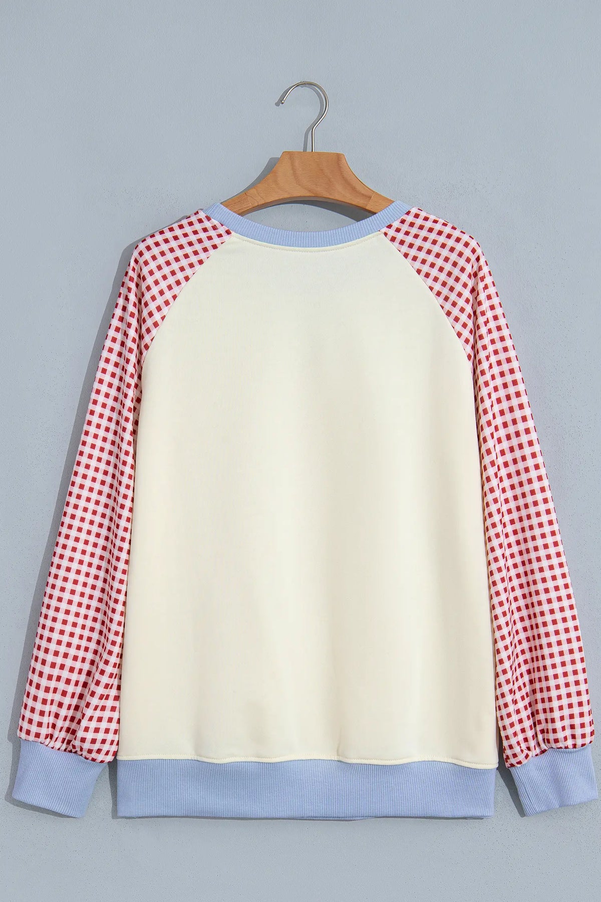 Plaid Sleeve Colourblock Raglan Pullover Sweatshirt – Beige