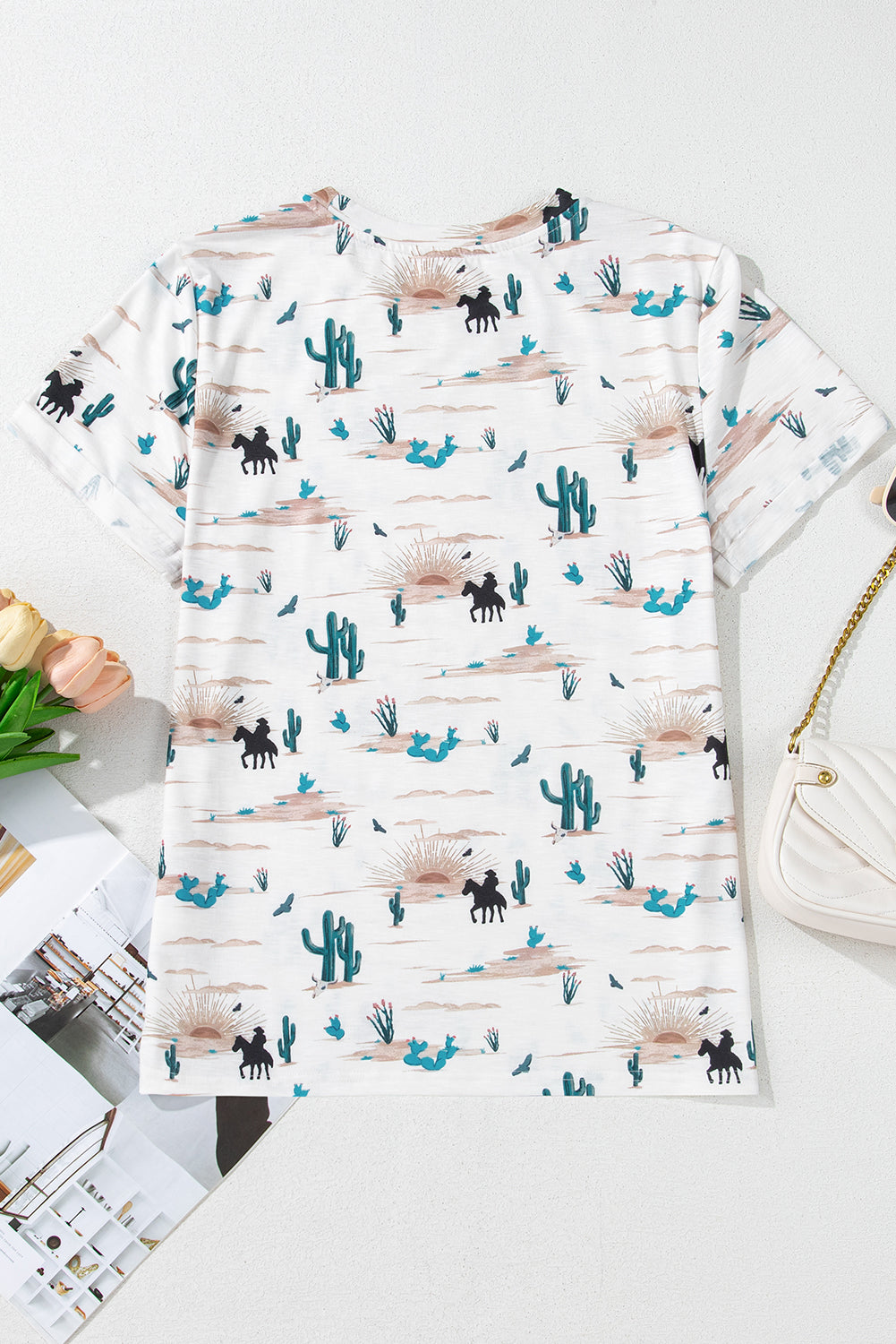 Cactus Print Crew Neck Short Sleeve T-Shirt