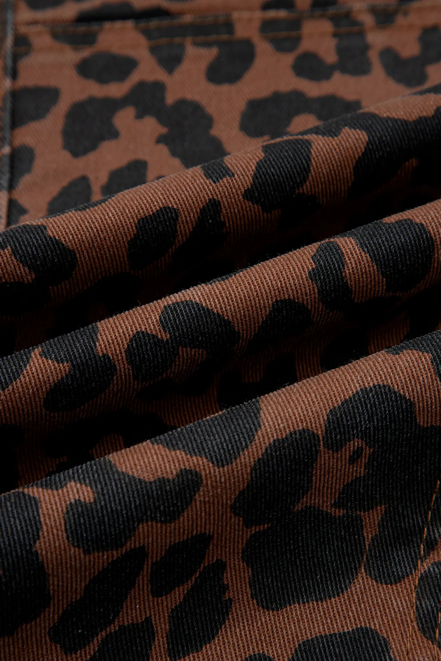 Brown Clear Seam Detail Patchwork Leopard Print Barrel Jeans