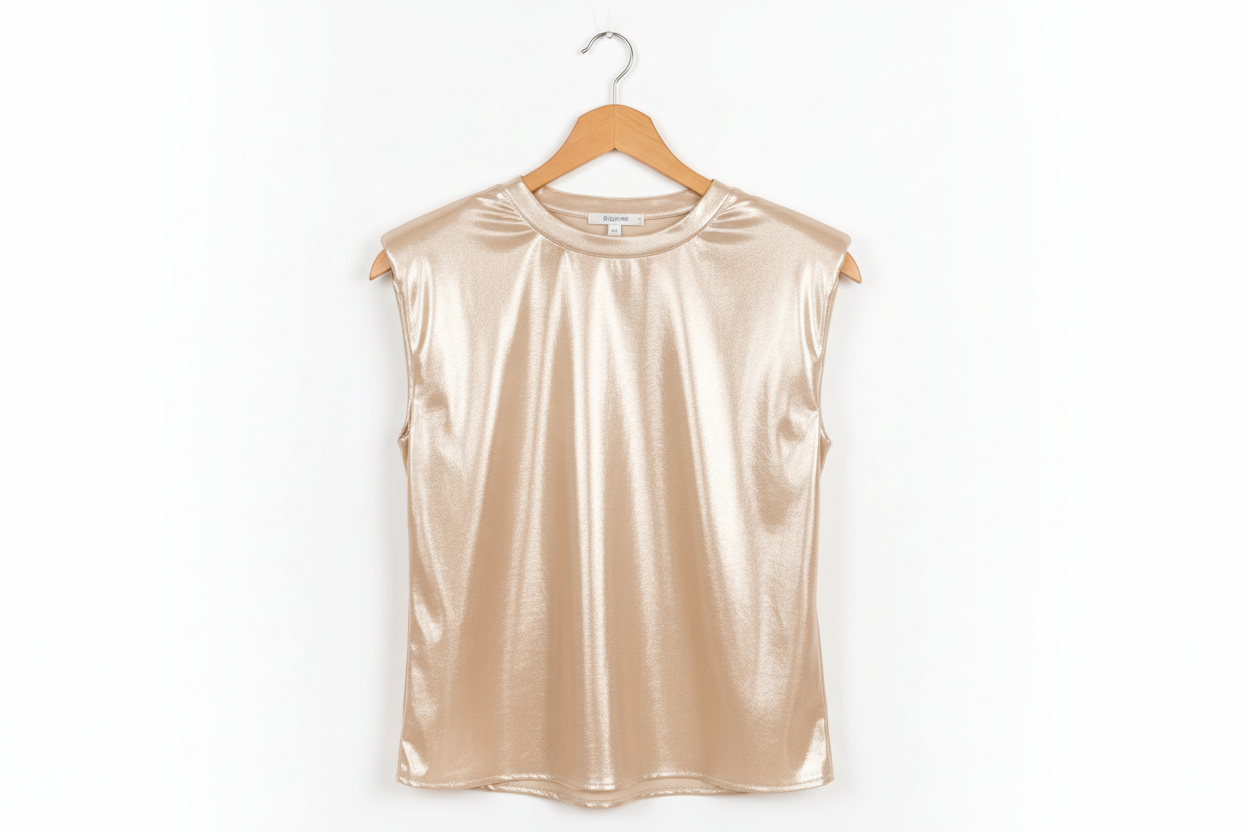 Gold Round Neck Metallic Tank Top - Occasionwear/party tops