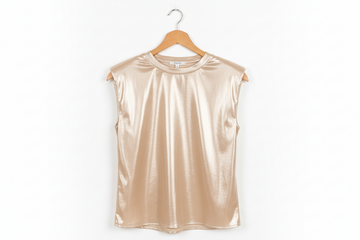 Gold Round Neck Metallic Tank Top - Occasionwear/party tops