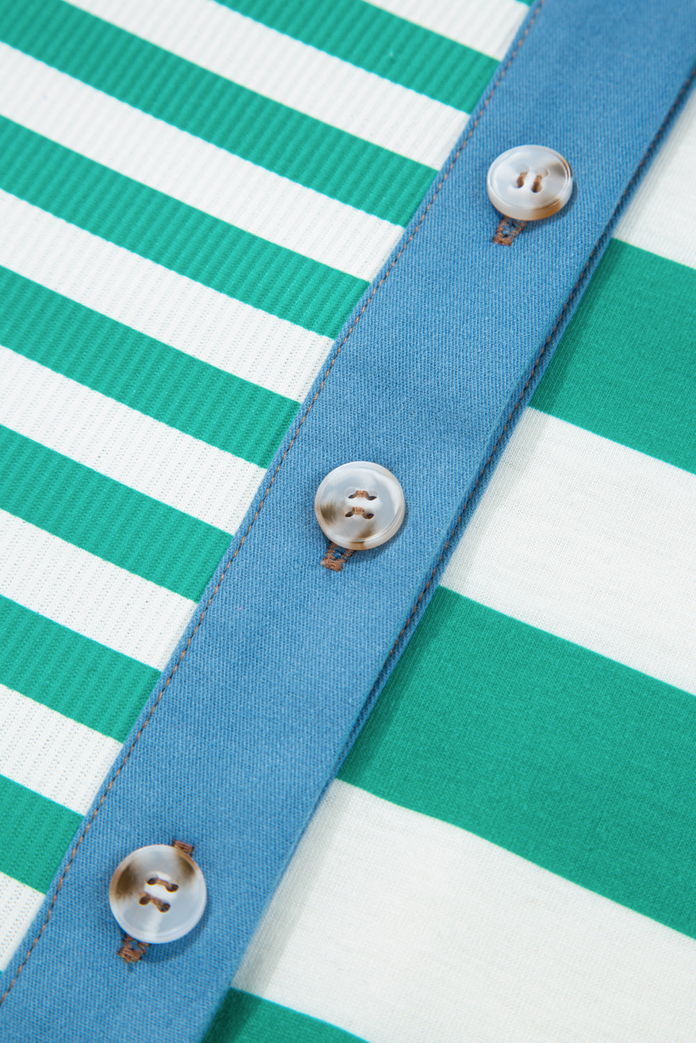 Green Stripe Colourblock Collar Half Buttons T Shirt eAura