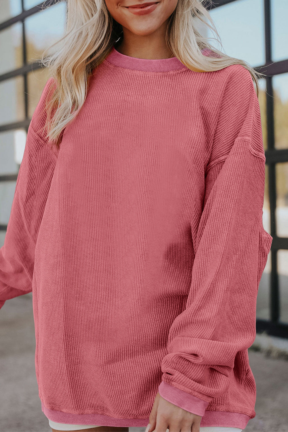White Ribbed Corduroy Oversized Sweatshirt eAura