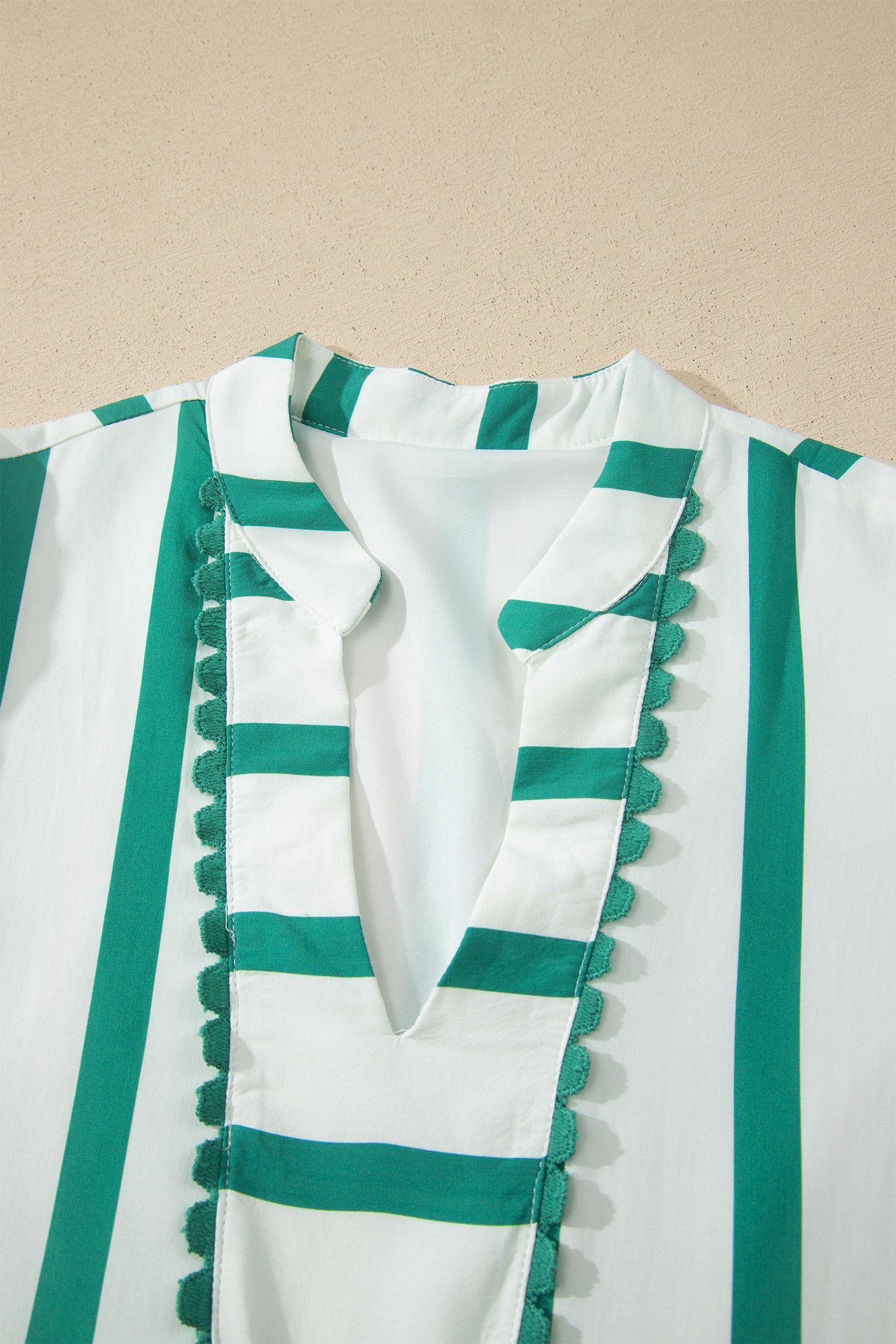 Green Stripe Ricrac Trim Notched Neck Vacation Midi Dress