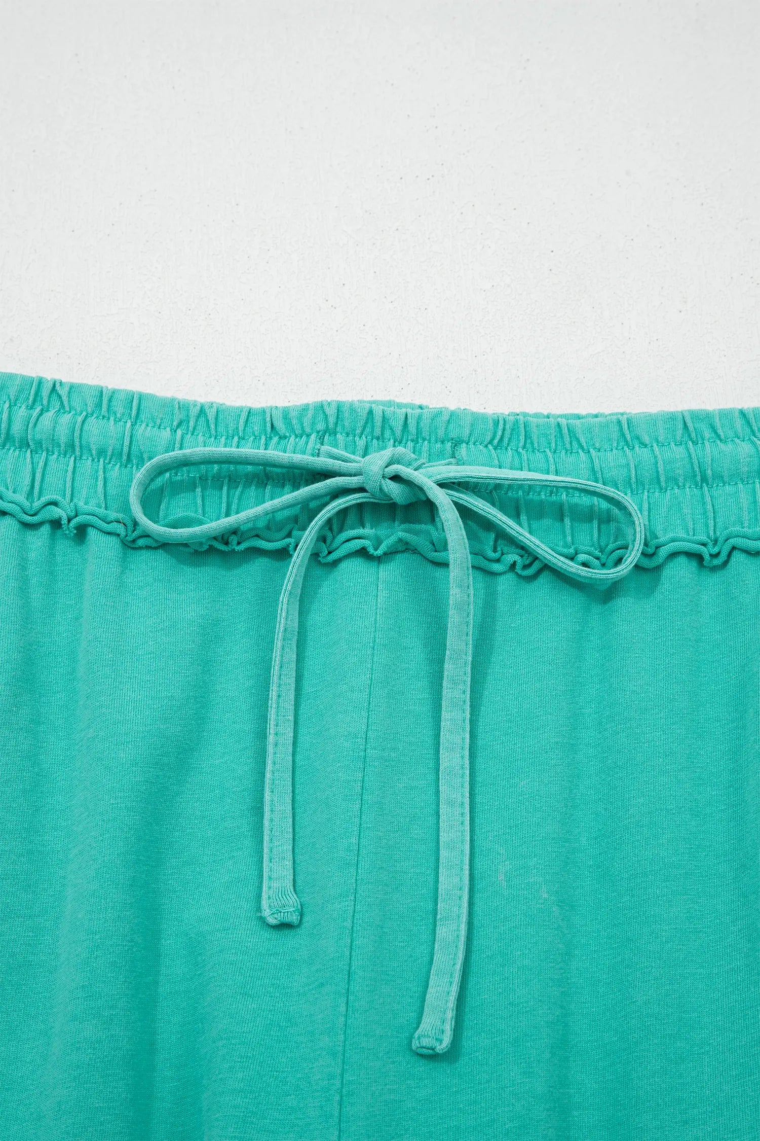 Sea Green Mineral Wash Drawstring Elastic Waist Raw Hem Loose Pants