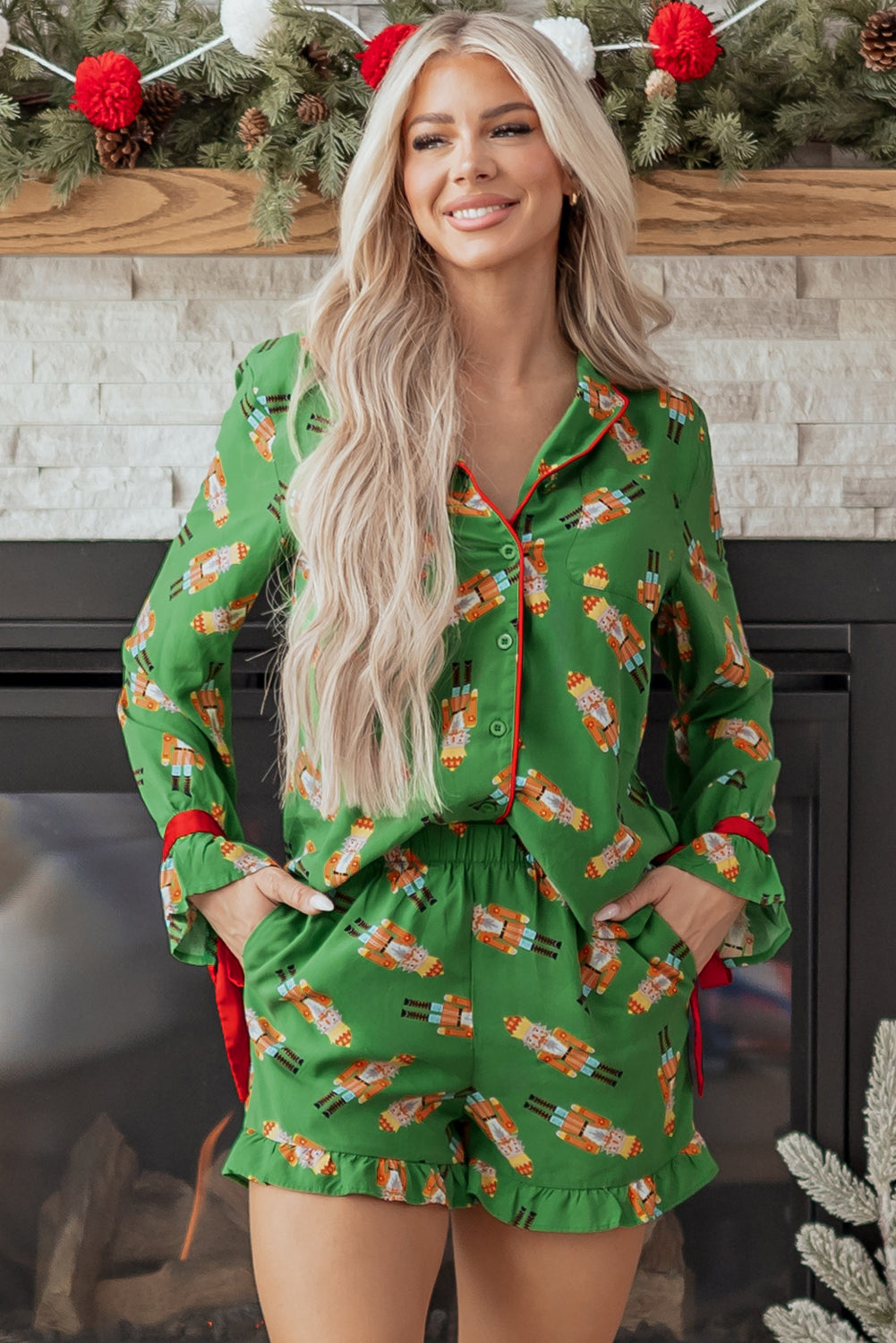 Christmas Candy Bow Knot Pyjama Shorts Set - eAura