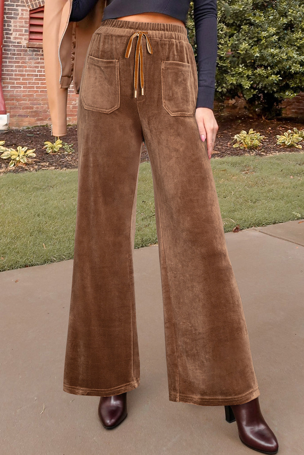 Straight Leg Drawstring Elastic High Waist Trousers - eAura