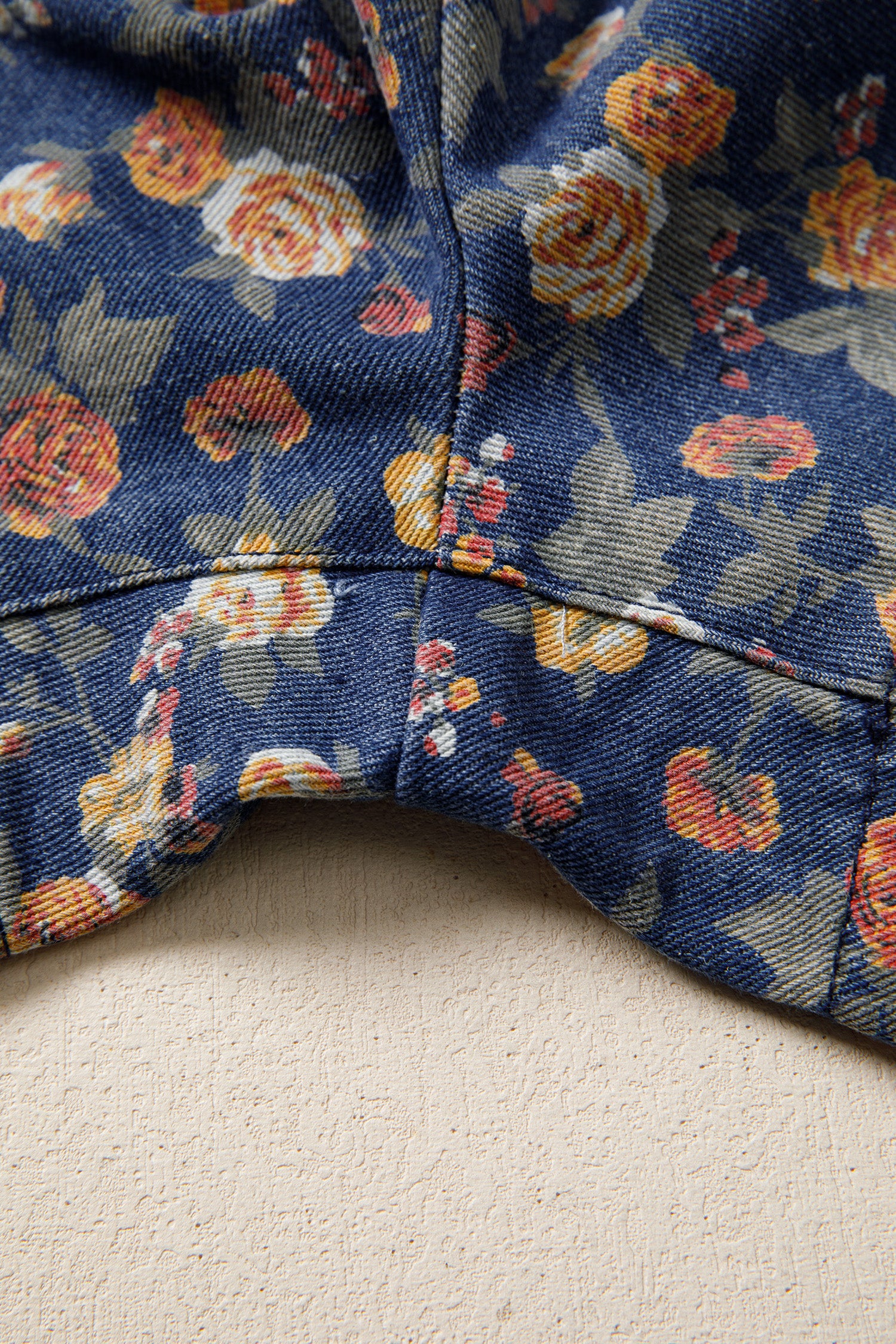 Retro Floral Print Bow Tie V Neck Sleeveless Pleated Loose Denim Romper – Blue