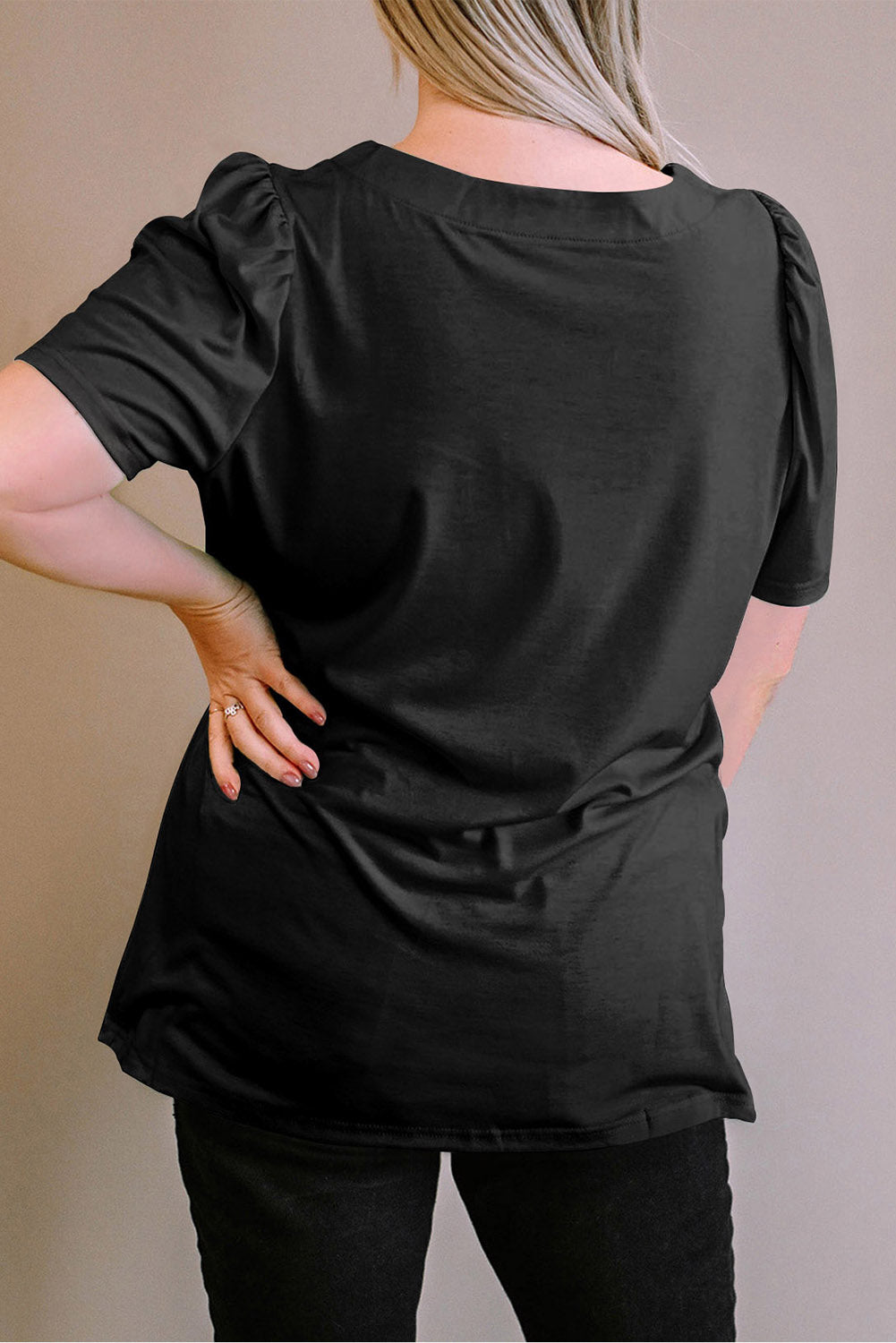 Green Plus Size Square Neck Ruched Shoulder Short Sleeve Top BB Fashion Outlet