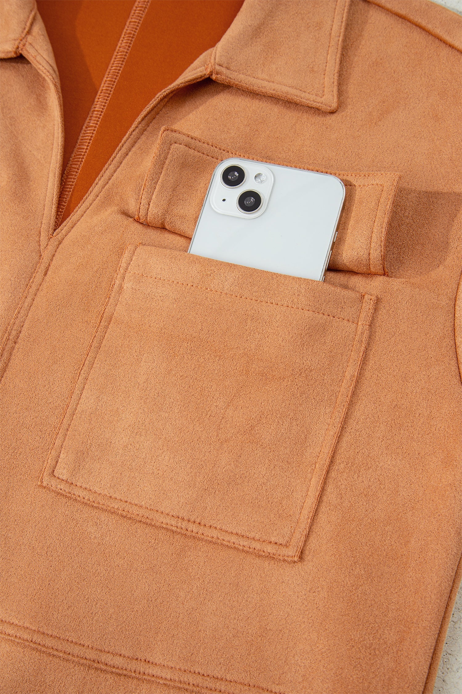 Collared V-Neck Faux Suede Short Sleeve Shift Mini Dress - eAura