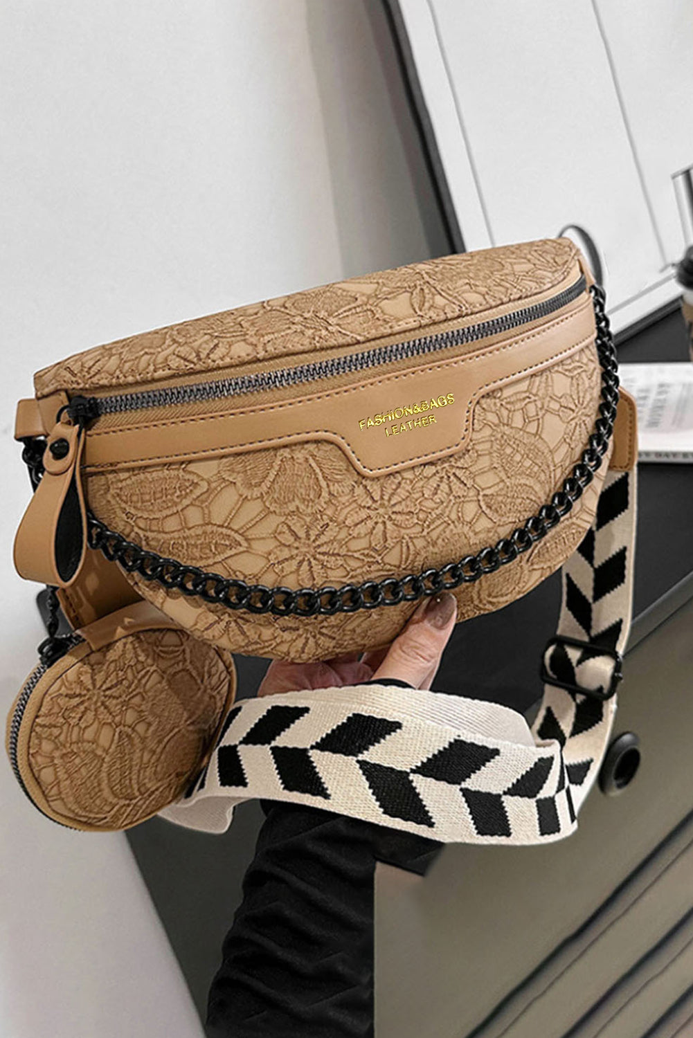 Camel Colourblock Strap Chain Shoulder Bag With Coin Purse BB Fashion Outlet