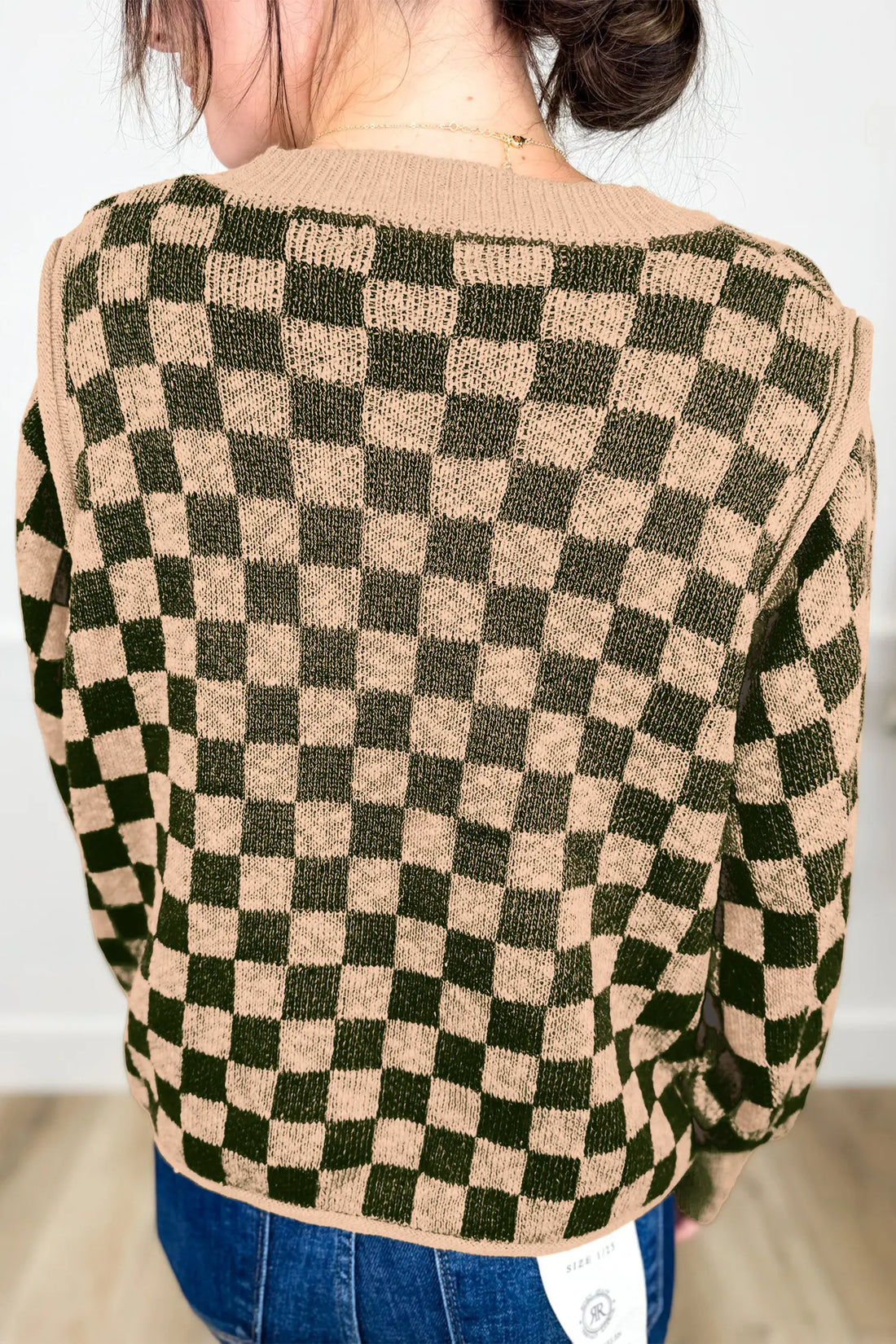 Drop Shoulder Plaid Knit Long Sleeve Sweater – Multicolour