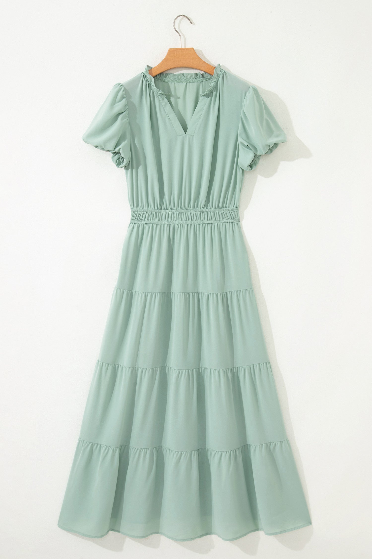 Women's V-Neck Puff Sleeve Tiered Maxi Dress
