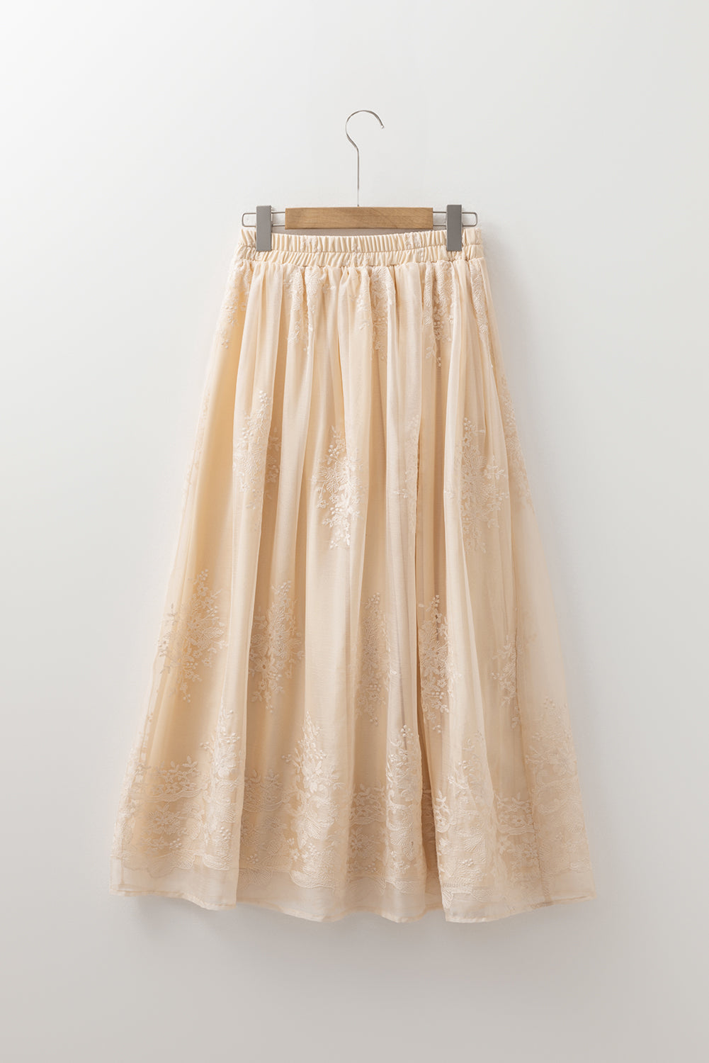 Embroidered Mesh Overlay Flowy Maxi Skirt - eAura