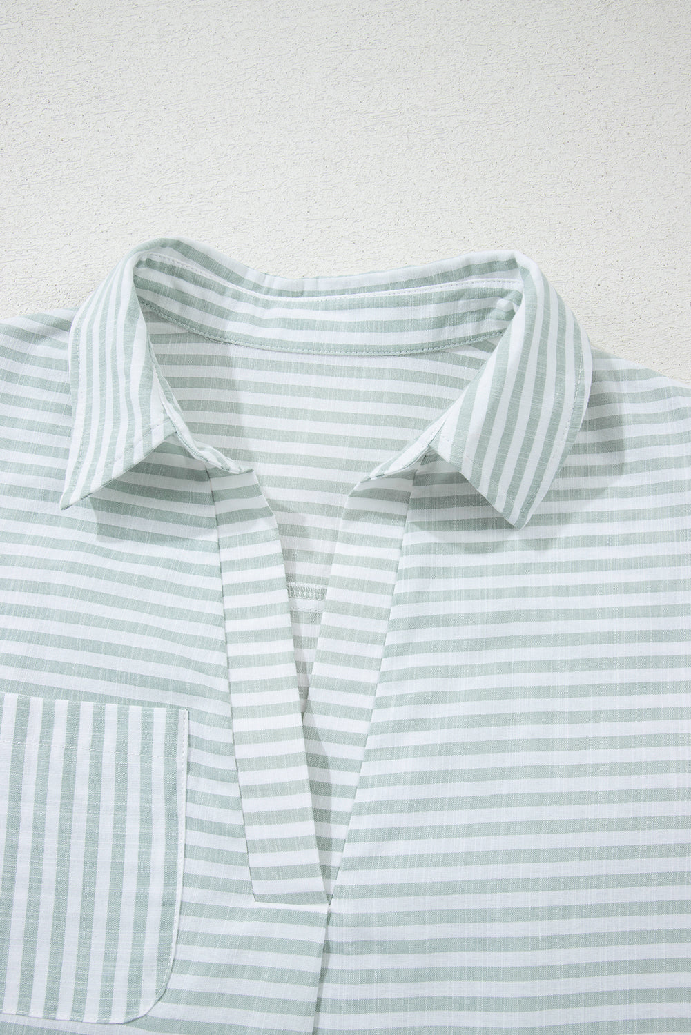 White Stripe Collared V Neck Chest Pocket Long Sleeve Beach Cover up eAura