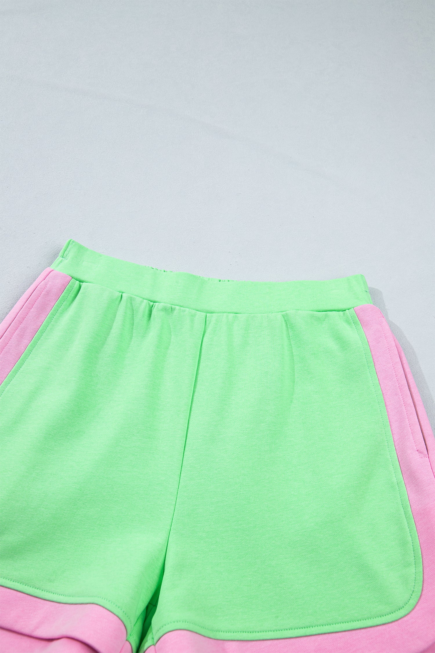 Color Block Accent Half Zip Top Athleisure Shorts Set – Green