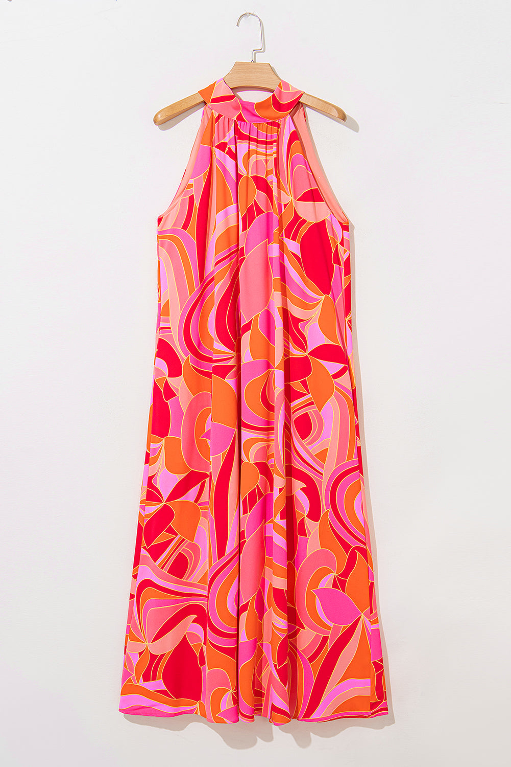 Rose Abstract Printed High Neck Knotted Nape Sleeveless Maxi Dress eAura