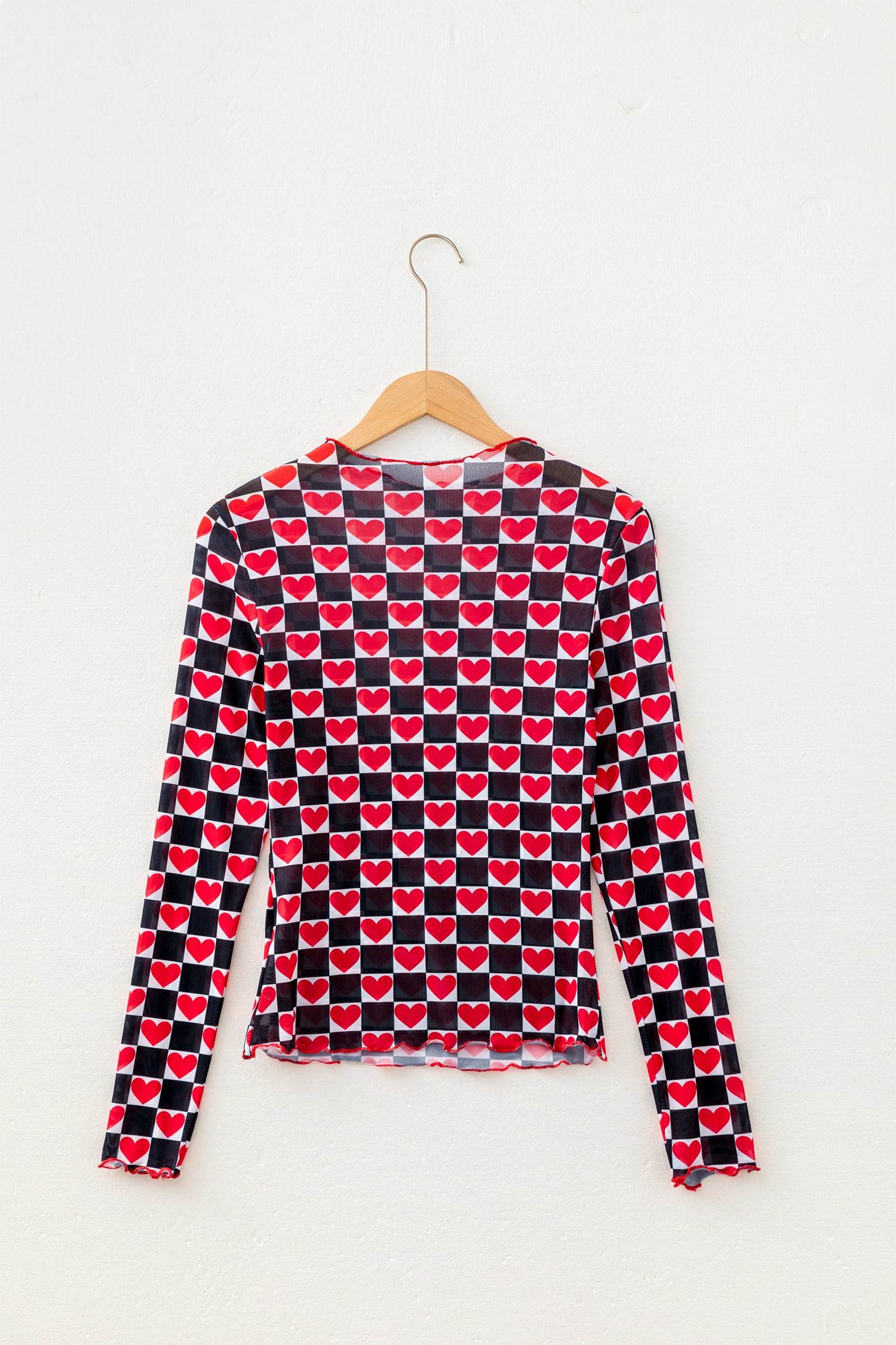 Plaid Heart Mesh Sheer Long Sleeve High Neck Blouse – Black