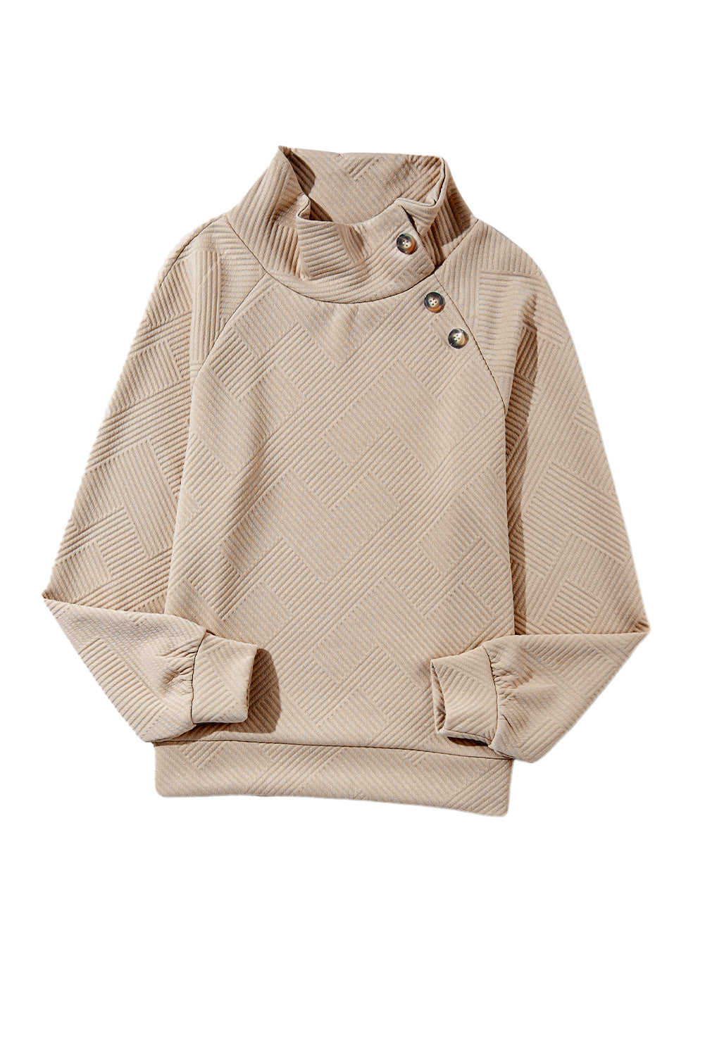 Asymmetric Buttons Detail High Neck Textured Sweatshirt eAura