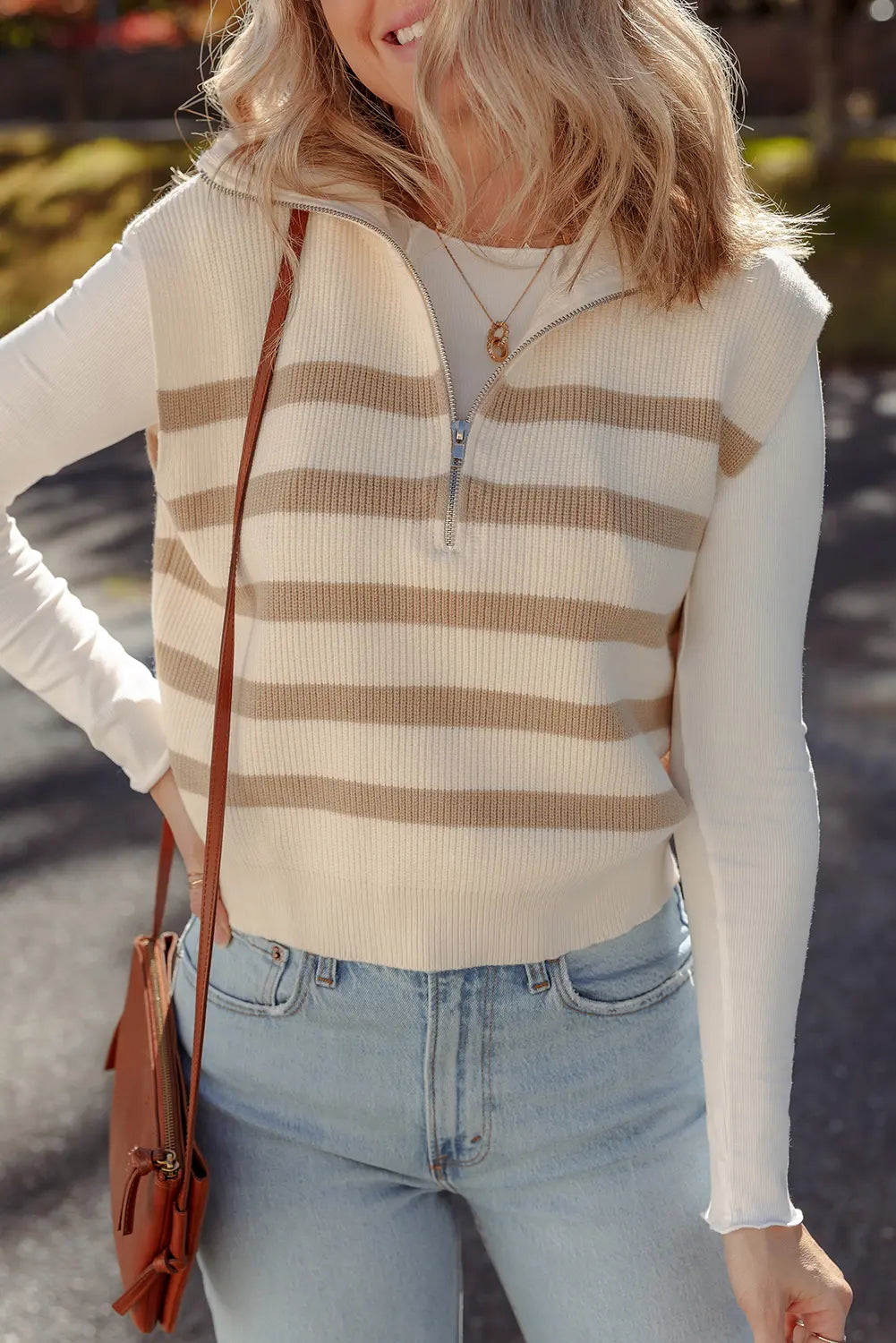 Ribbed Half Zip Collared Sweater Vest – Chicory Coffee