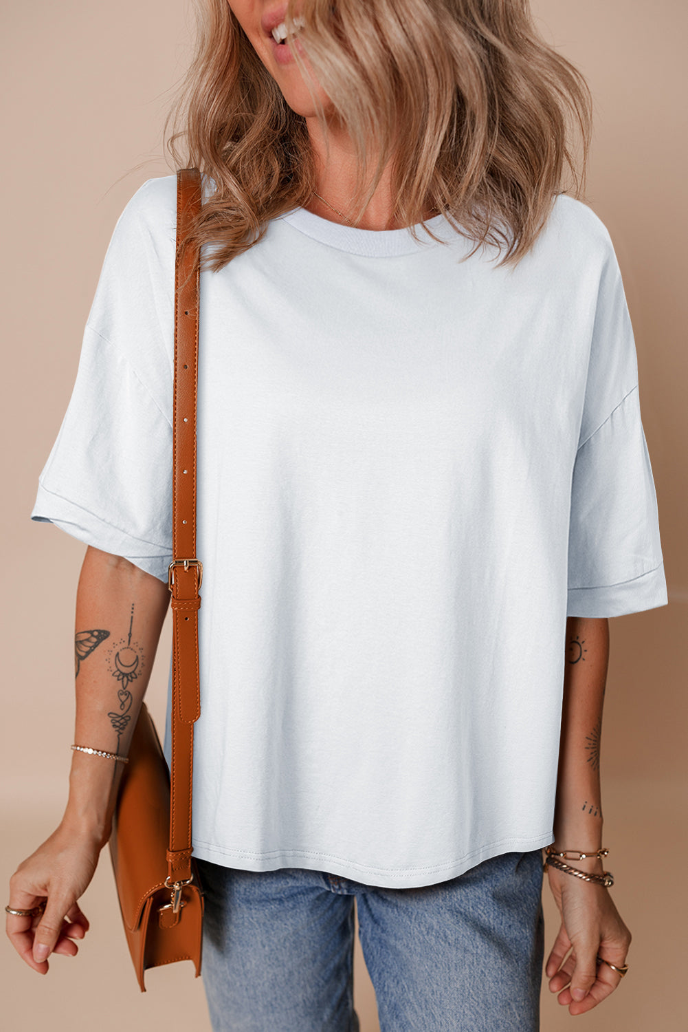 Myosotis Loose Half Sleeve Hi Low Hem T Shirt eAura